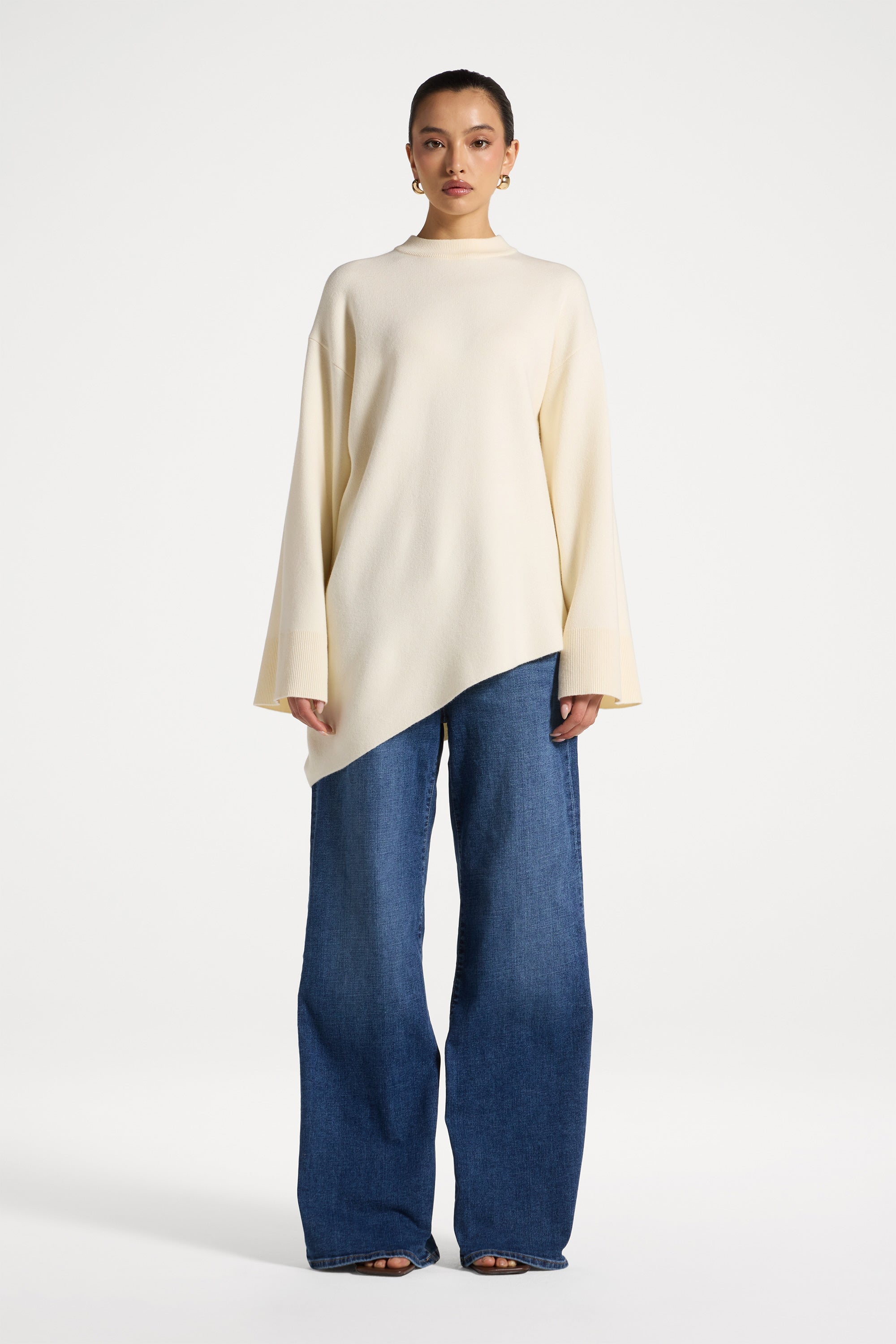 Kehlani Asymmetric Knit Top - Vanilla Abayas Veiled 