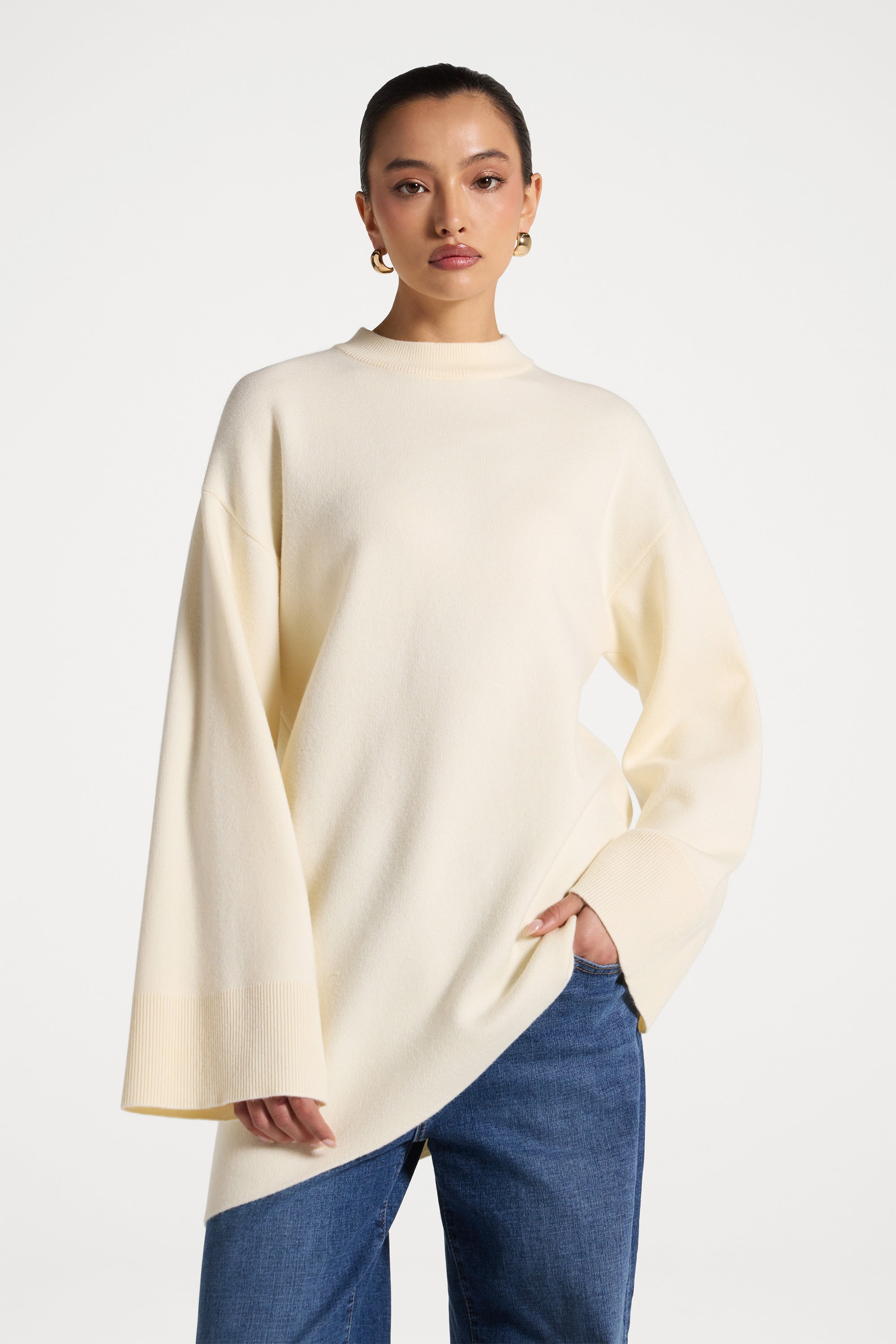 Kehlani Asymmetric Knit Top - Vanilla Abayas Veiled 