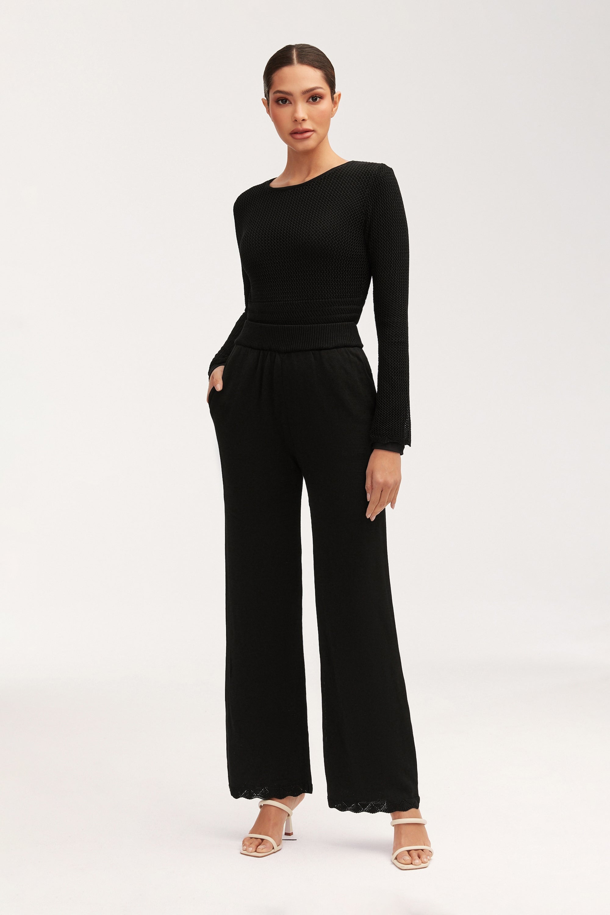 Kendall Crochet Wide Leg Pants - Black Clothing Veiled 