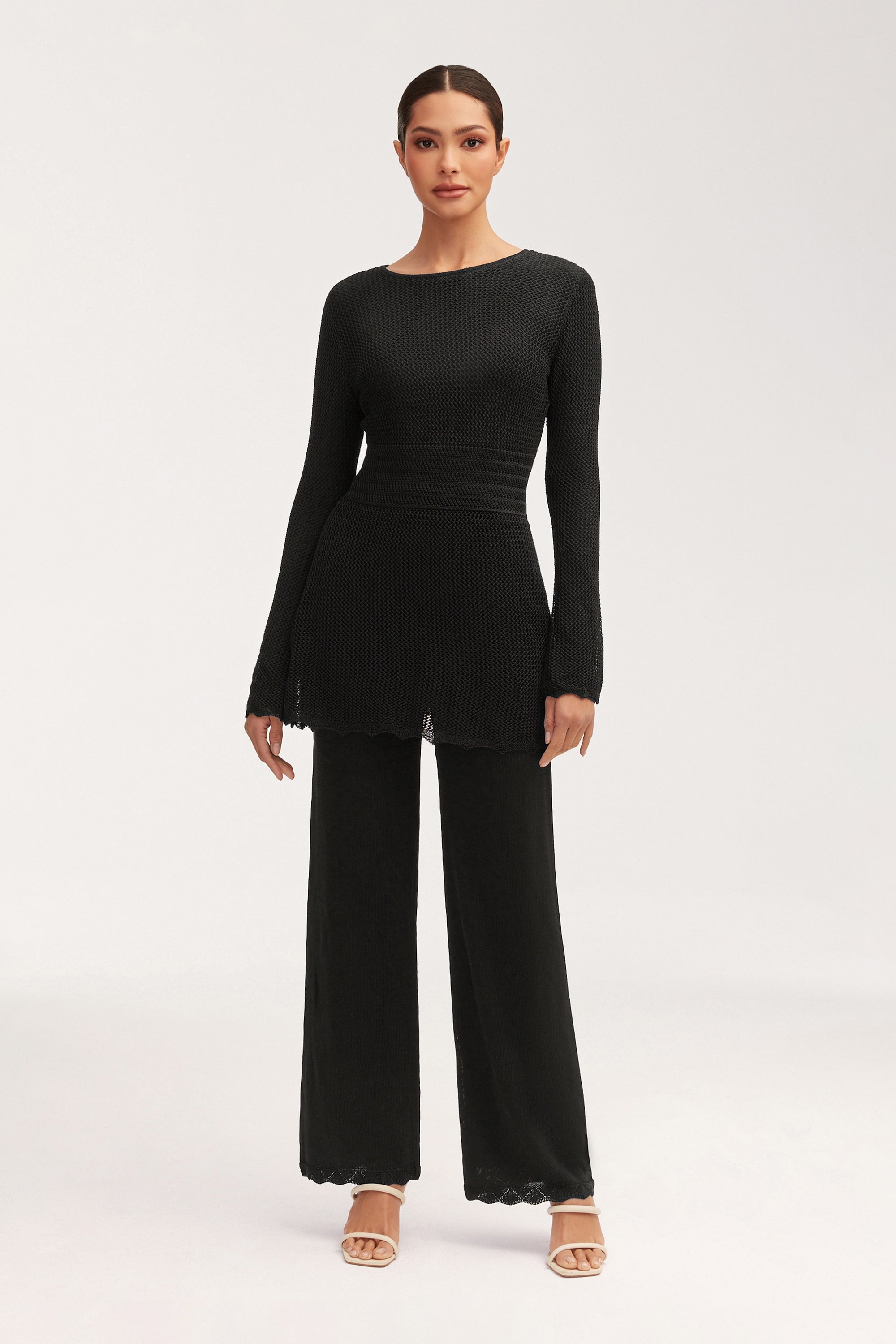 Kendall Crochet Wide Leg Pants - Black Clothing Veiled 