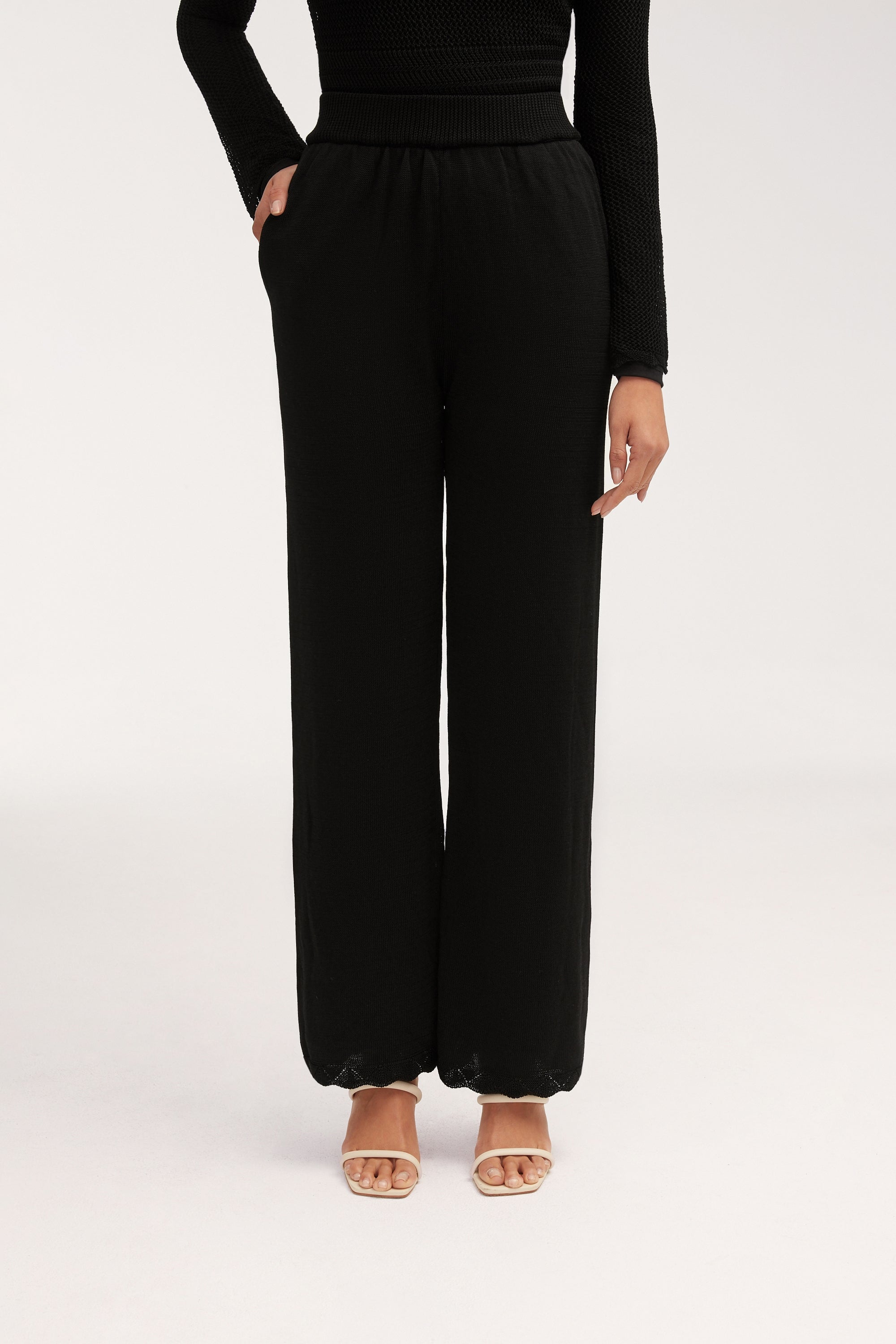 Kendall Crochet Wide Leg Pants - Black Clothing Veiled 