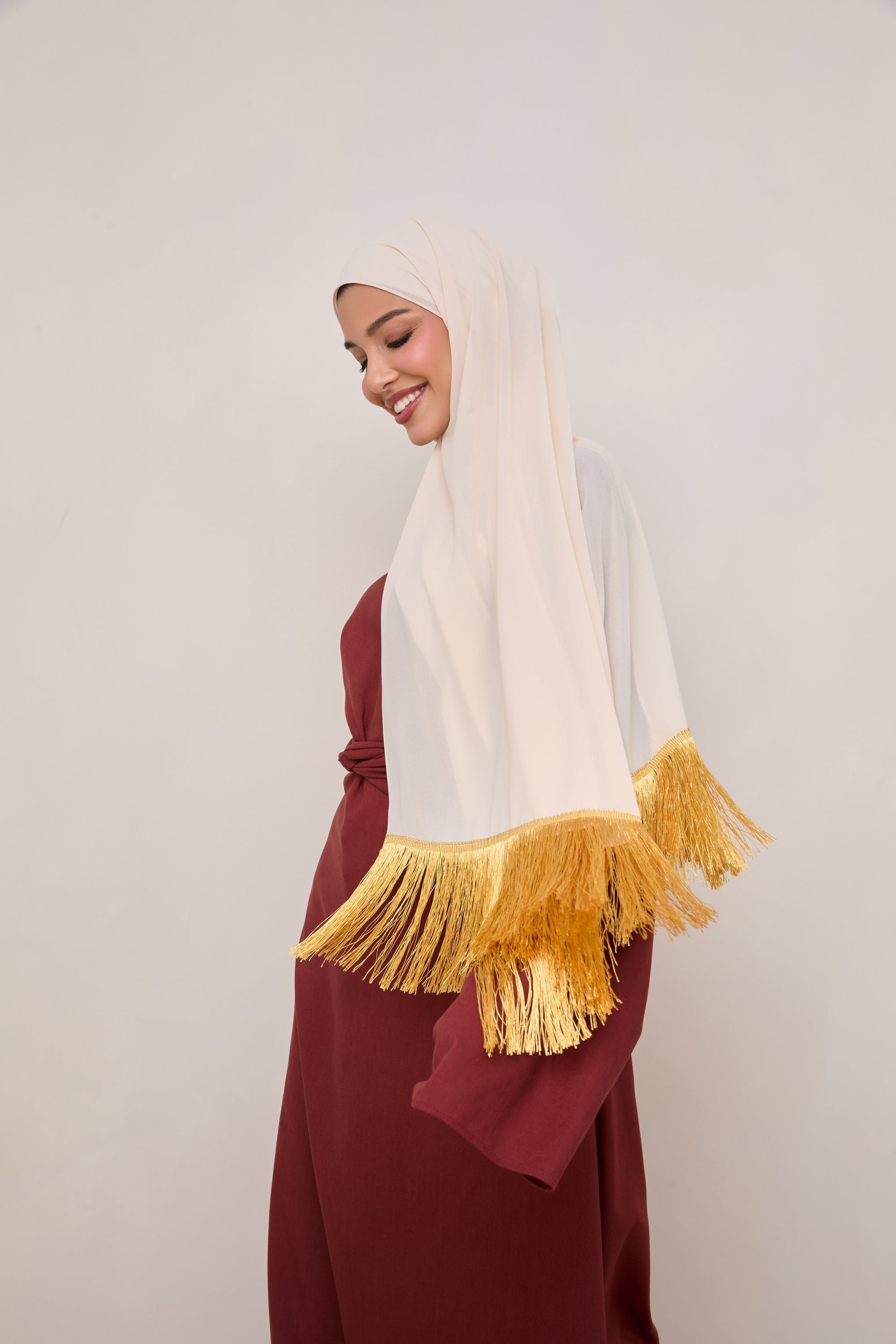 Khirka Chiffon Hijab - Gold Tassels Hijabs Veiled 