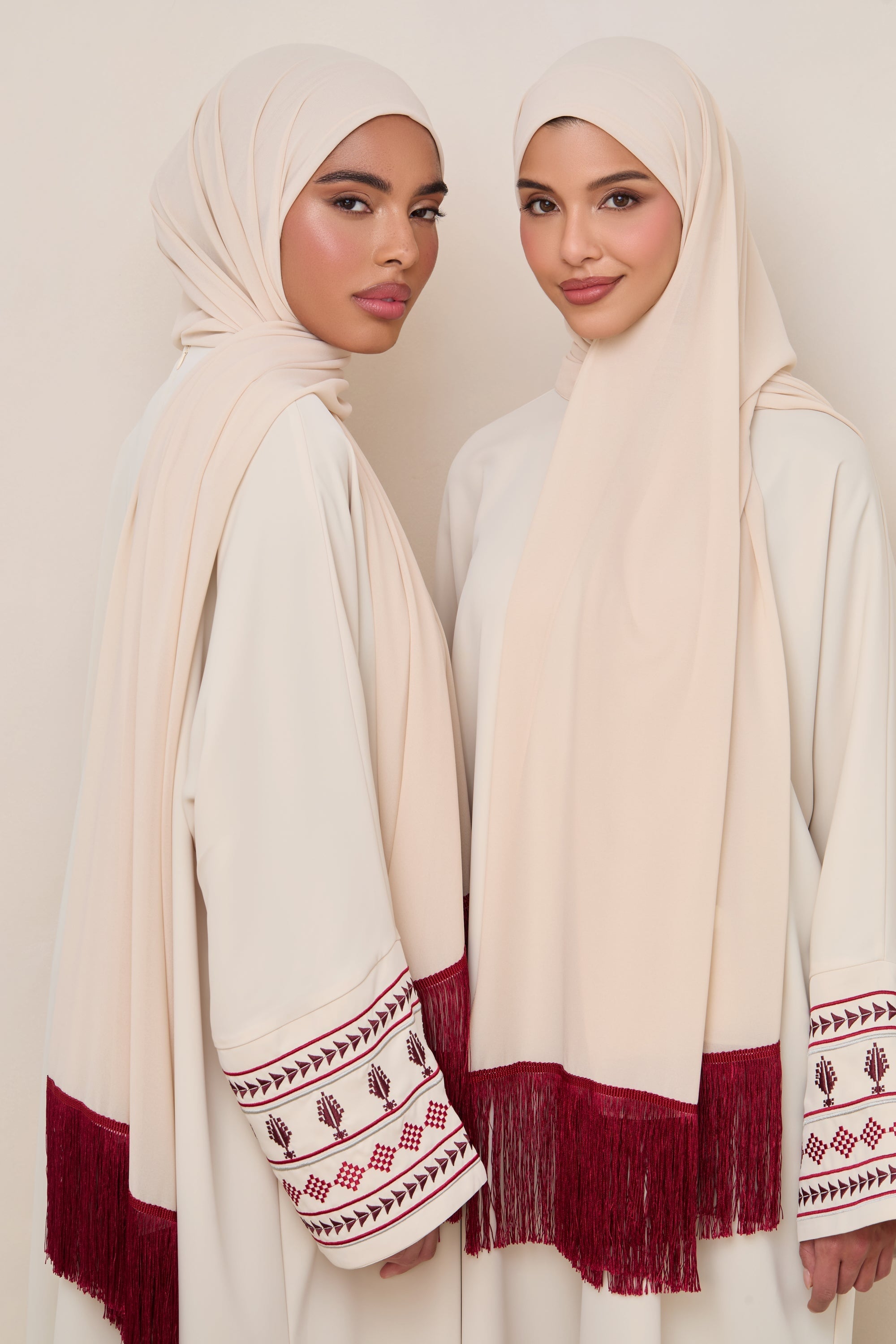 Khirka Chiffon Hijab - Red Tassels Hijabs Veiled 