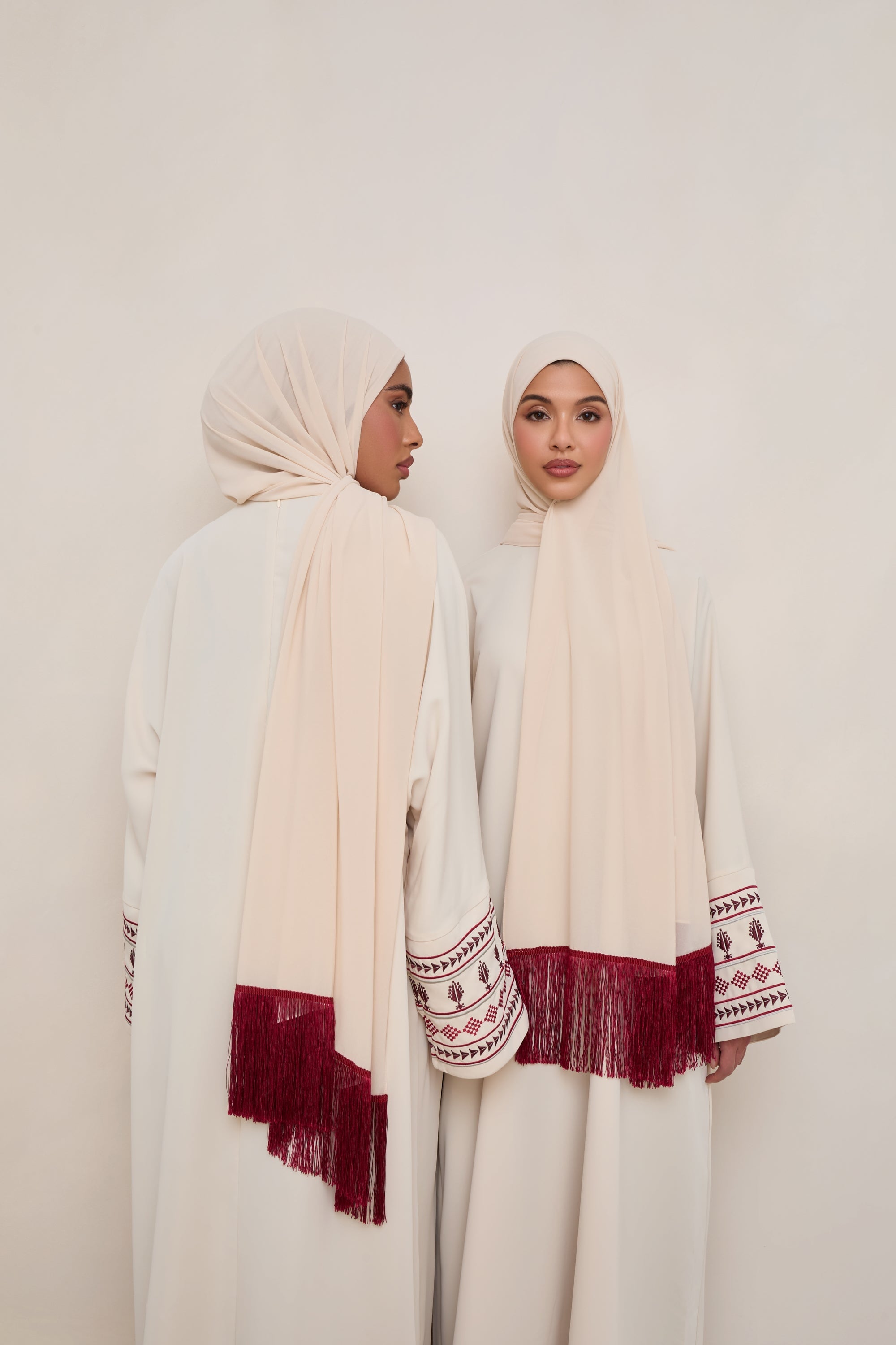 Khirka Chiffon Hijab - Red Tassels Hijabs Veiled 