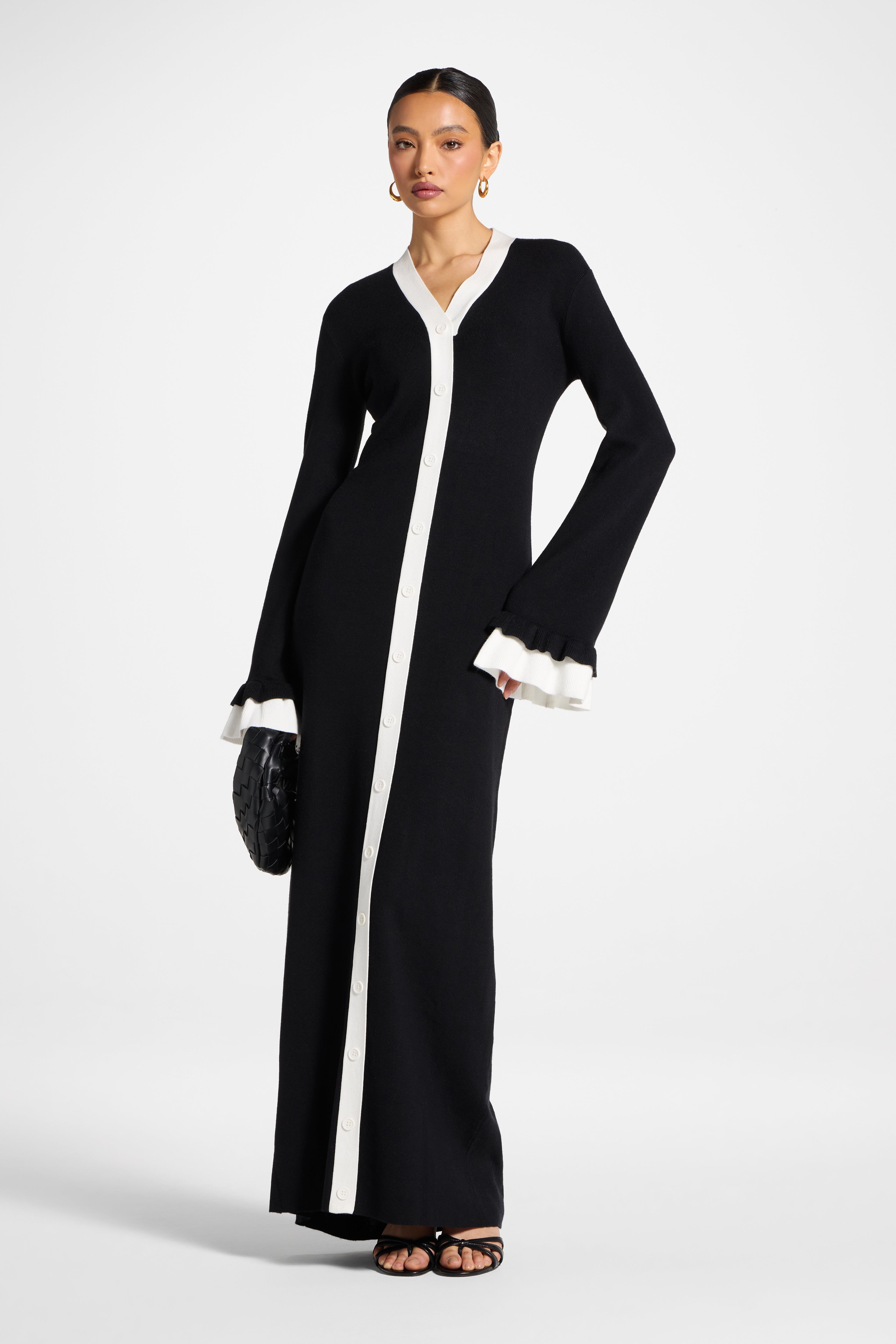 Knit Button Front Maxi Dress - Black Abayas Veiled 