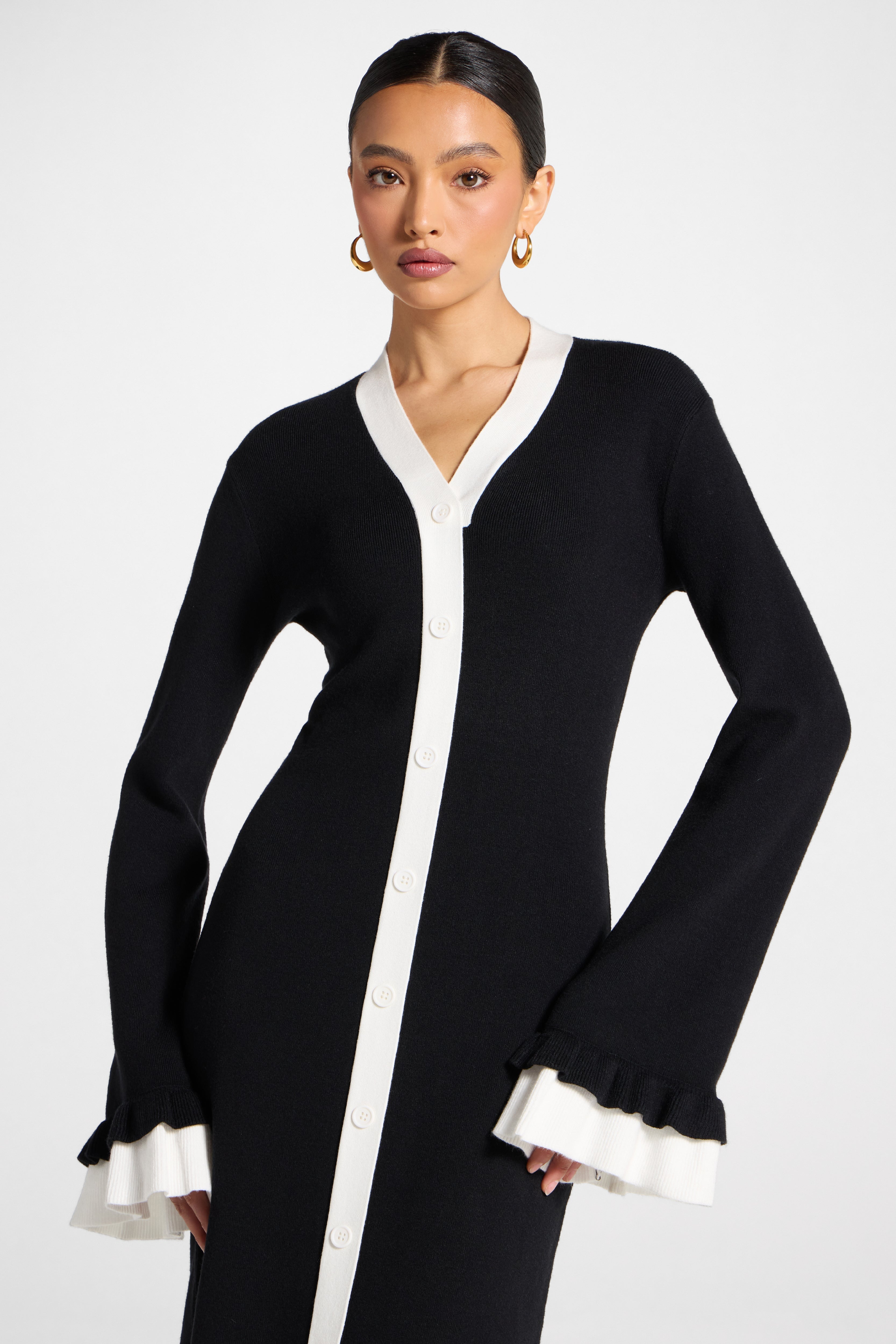 Knit Button Front Maxi Dress - Black Abayas Veiled 