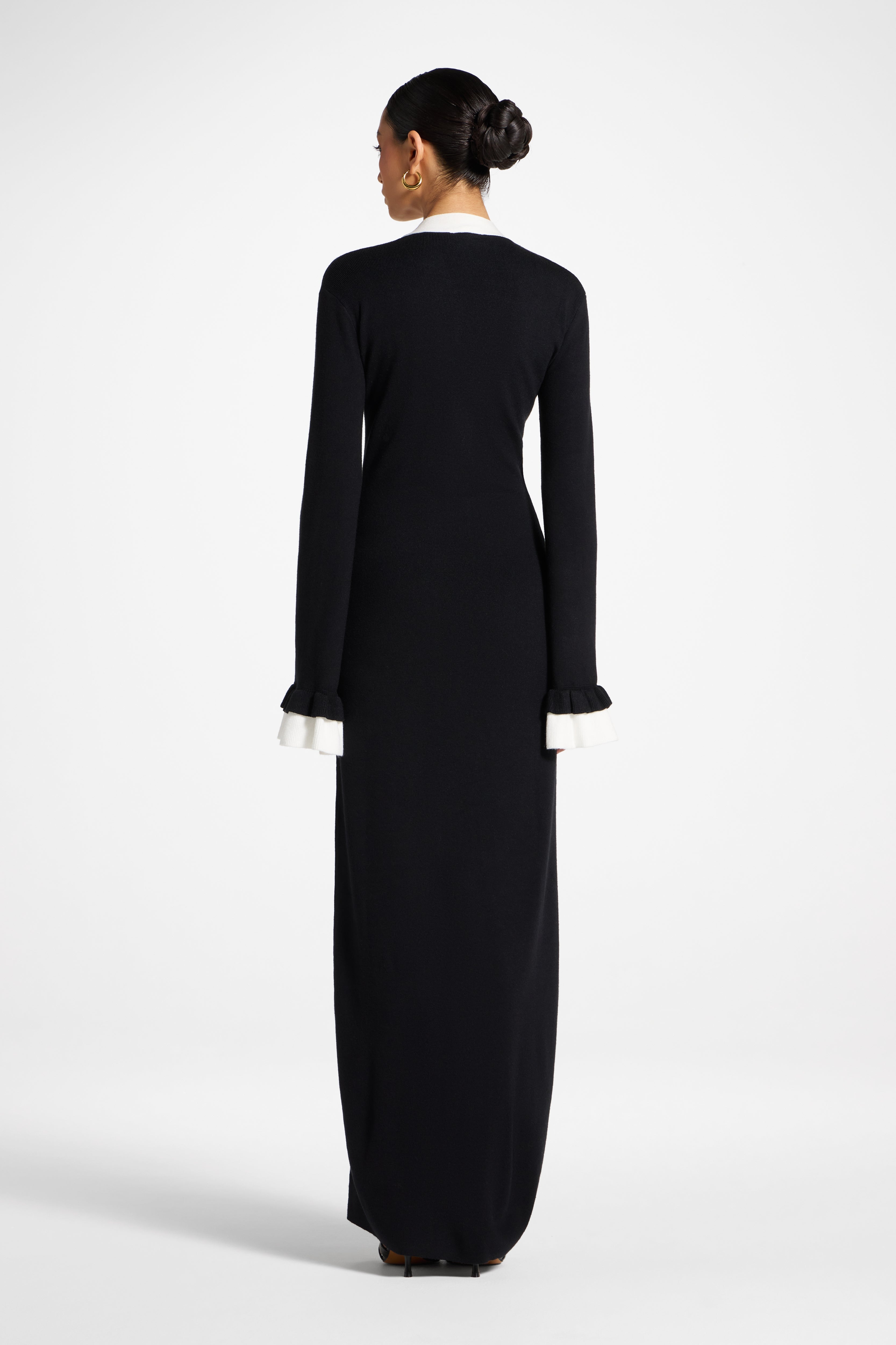 Knit Button Front Maxi Dress - Black Abayas Veiled 
