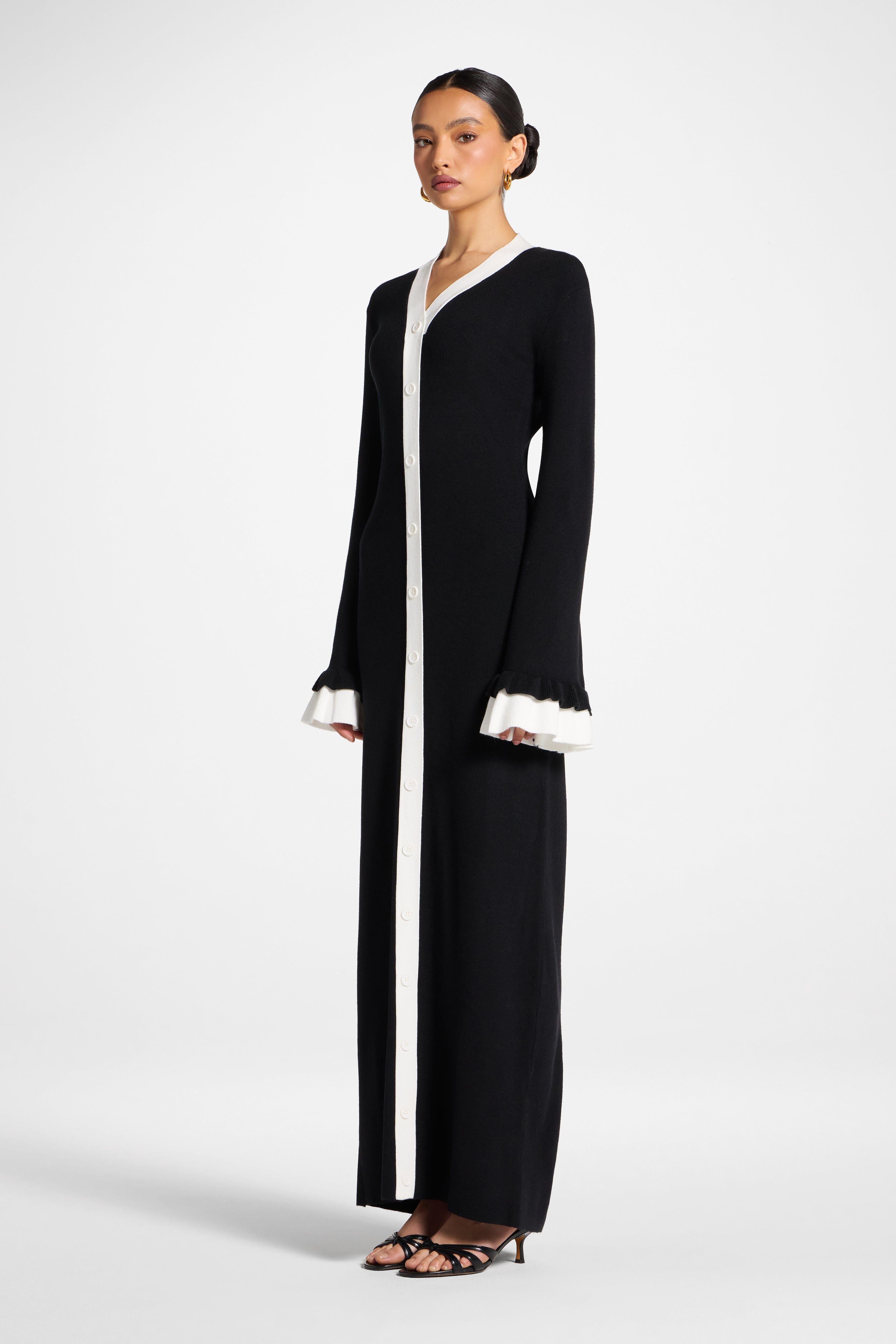 Knit Button Front Maxi Dress - Black Abayas Veiled 