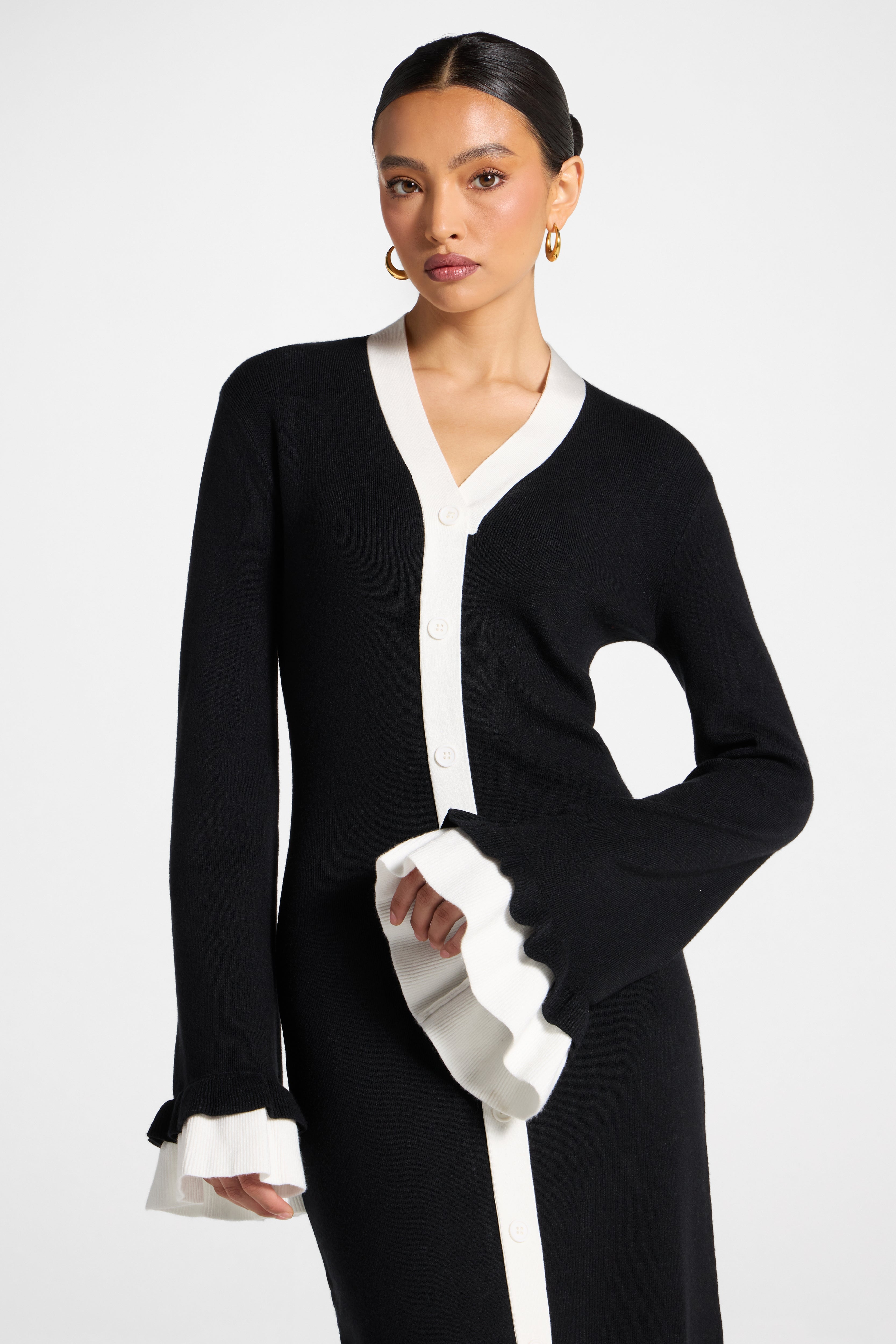 Knit Button Front Maxi Dress - Black Abayas Veiled 