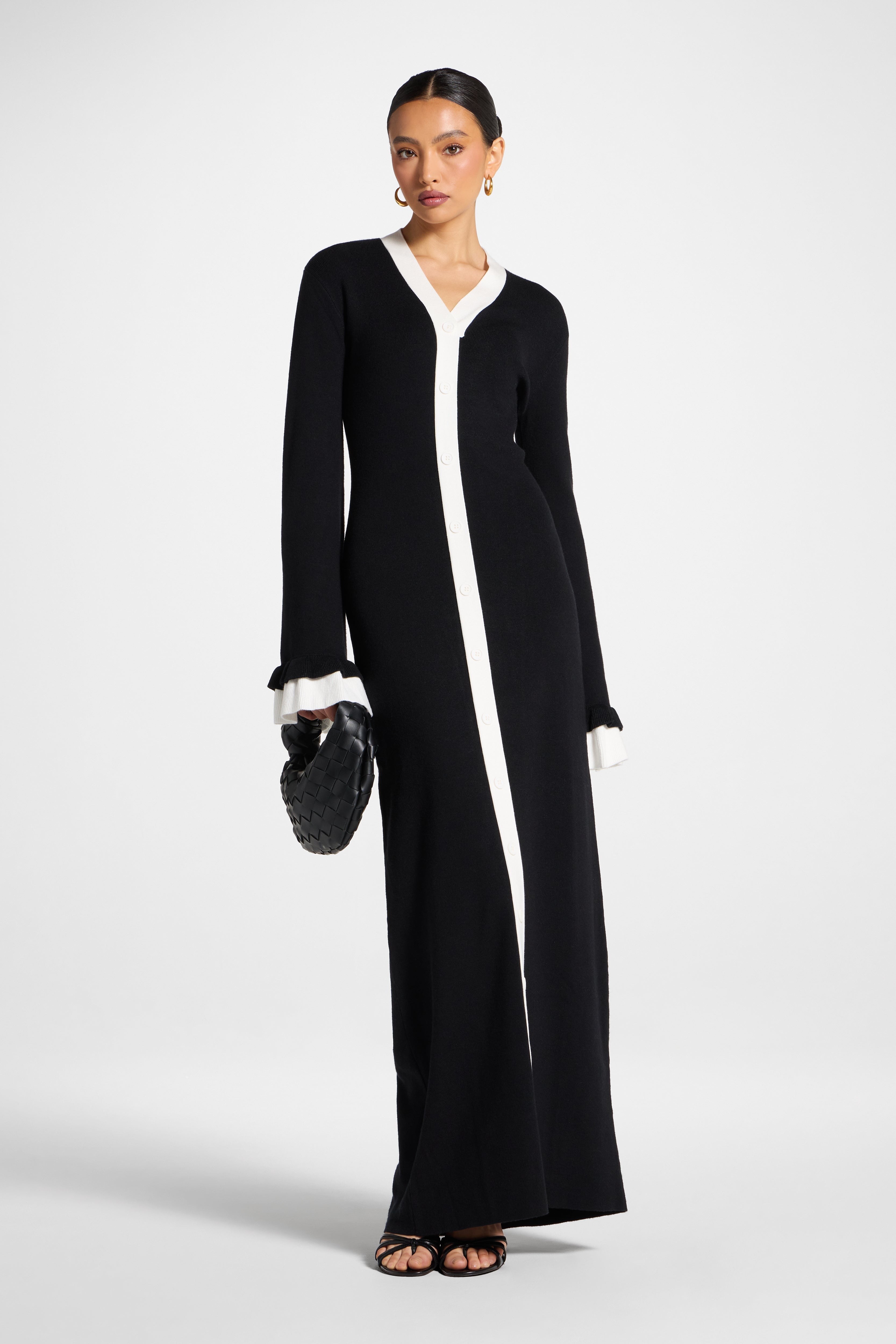 Knit Button Front Maxi Dress - Black Abayas Veiled 