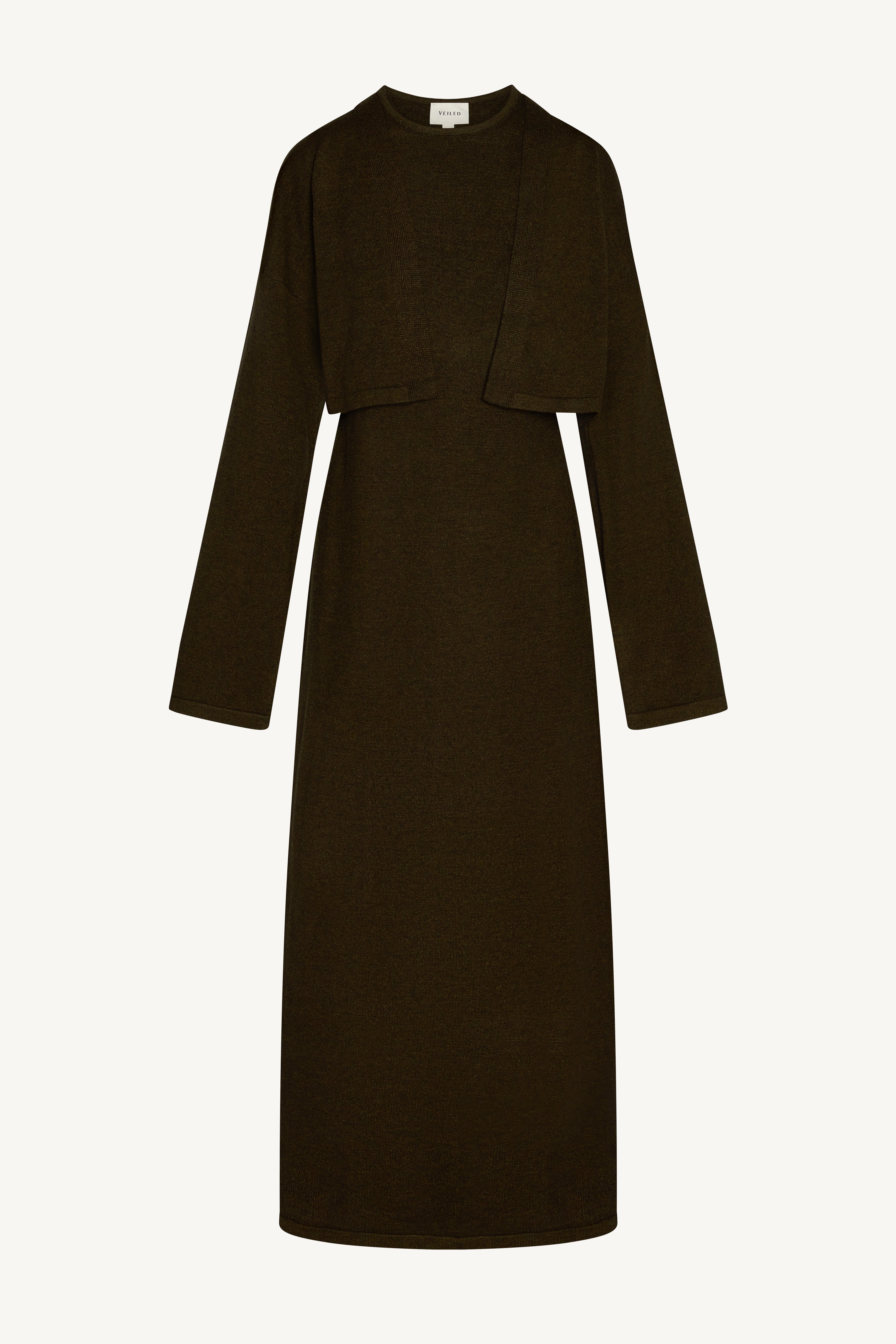 Knit Cardigan & Maxi Dress Set - Black Forest Abayas Veiled 