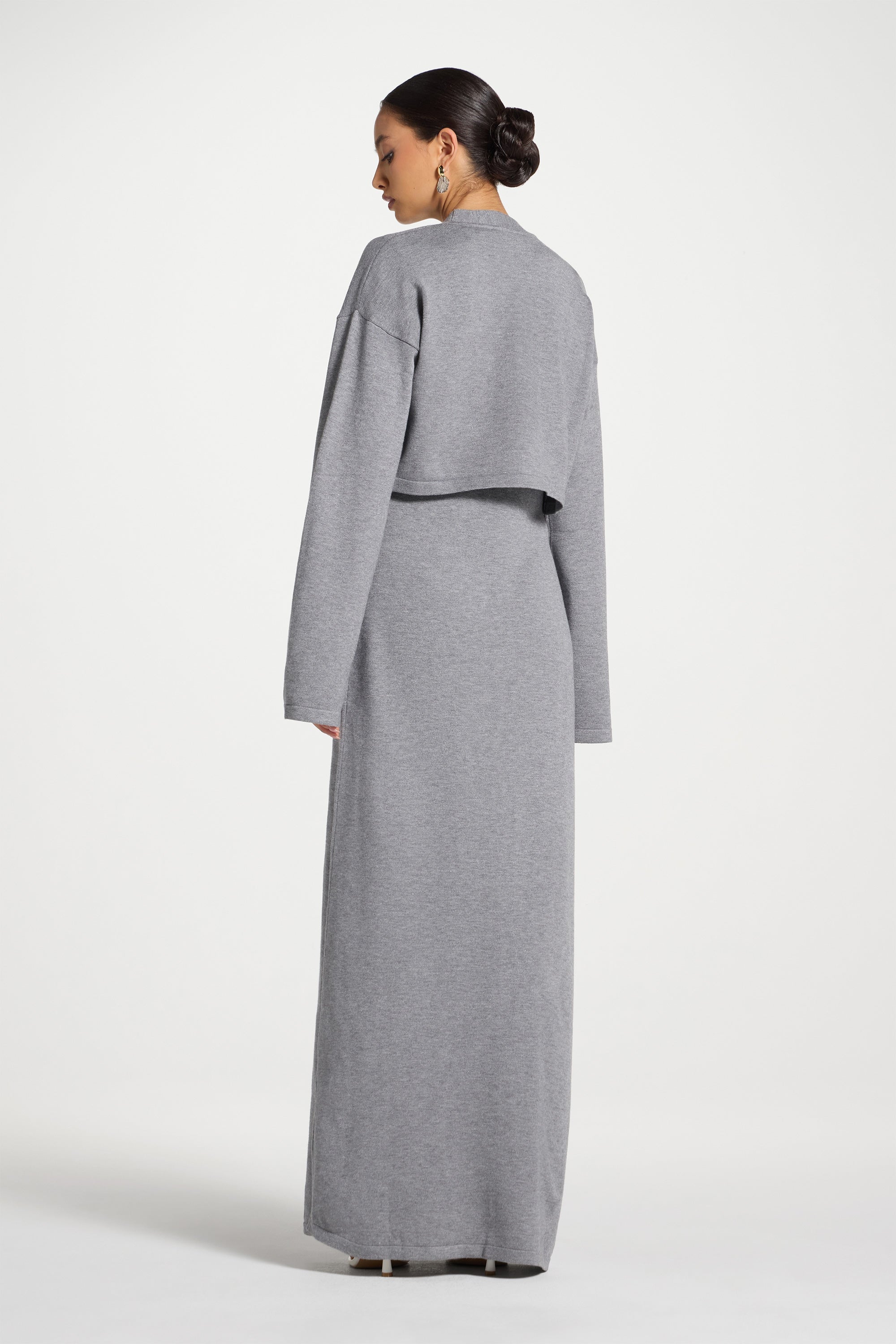 Knit Cardigan & Maxi Dress Set - Dark Grey Abayas Veiled 