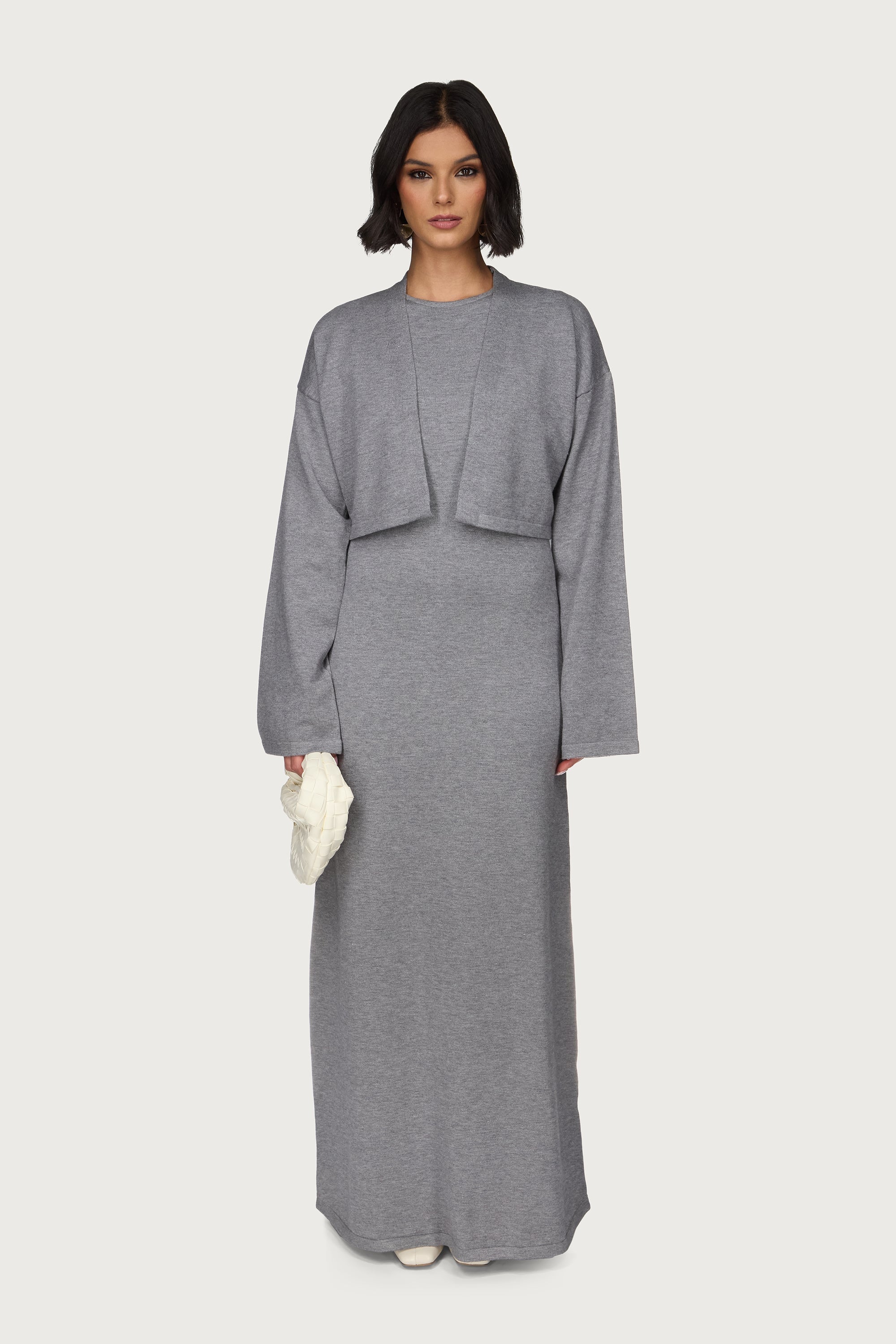 Knit Cardigan & Maxi Dress Set - Dark Grey Abayas Veiled 