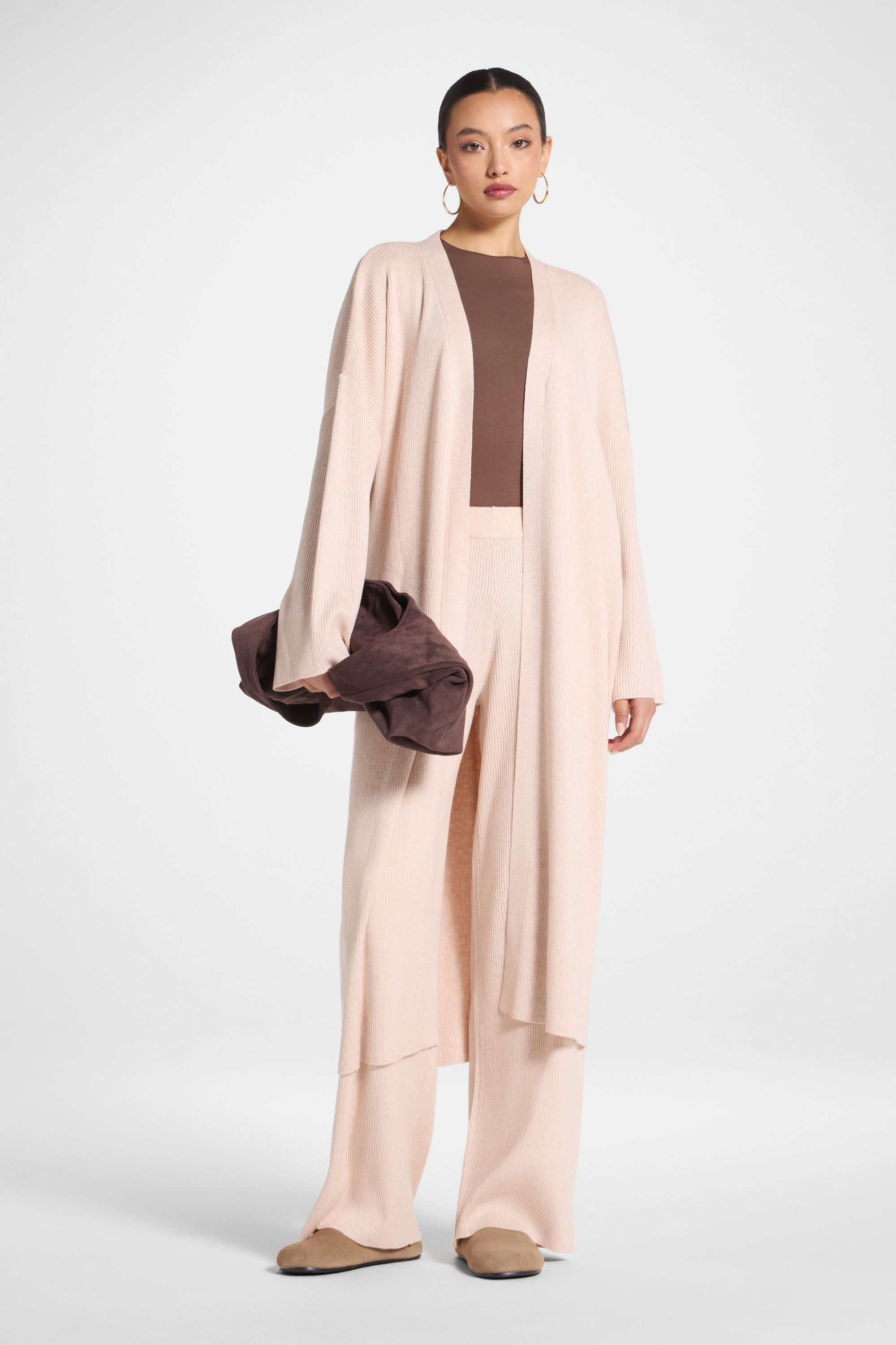 Knit Cardigan & Pants Set - Creme Brulee Abayas Veiled 