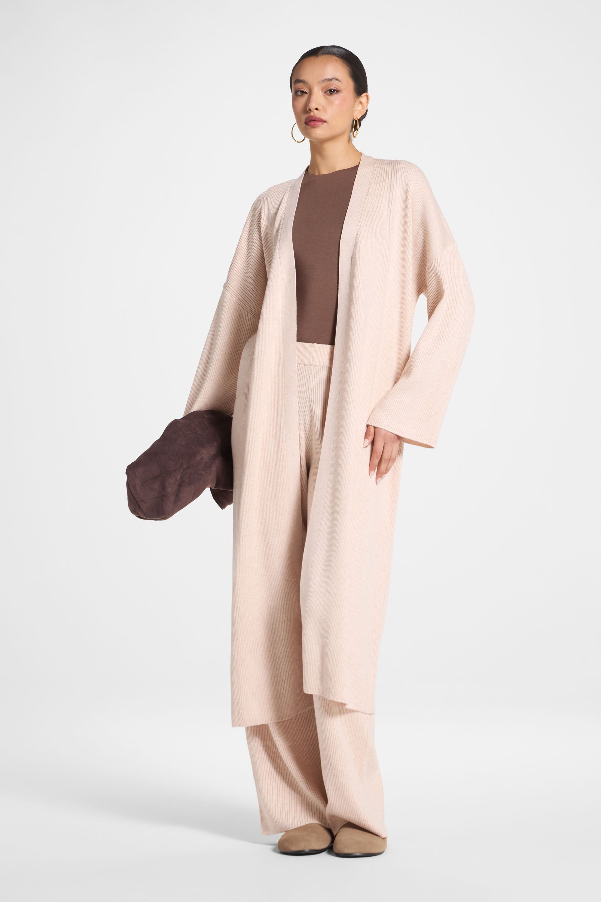 Knit Cardigan & Pants Set - Creme Brulee Abayas Veiled 