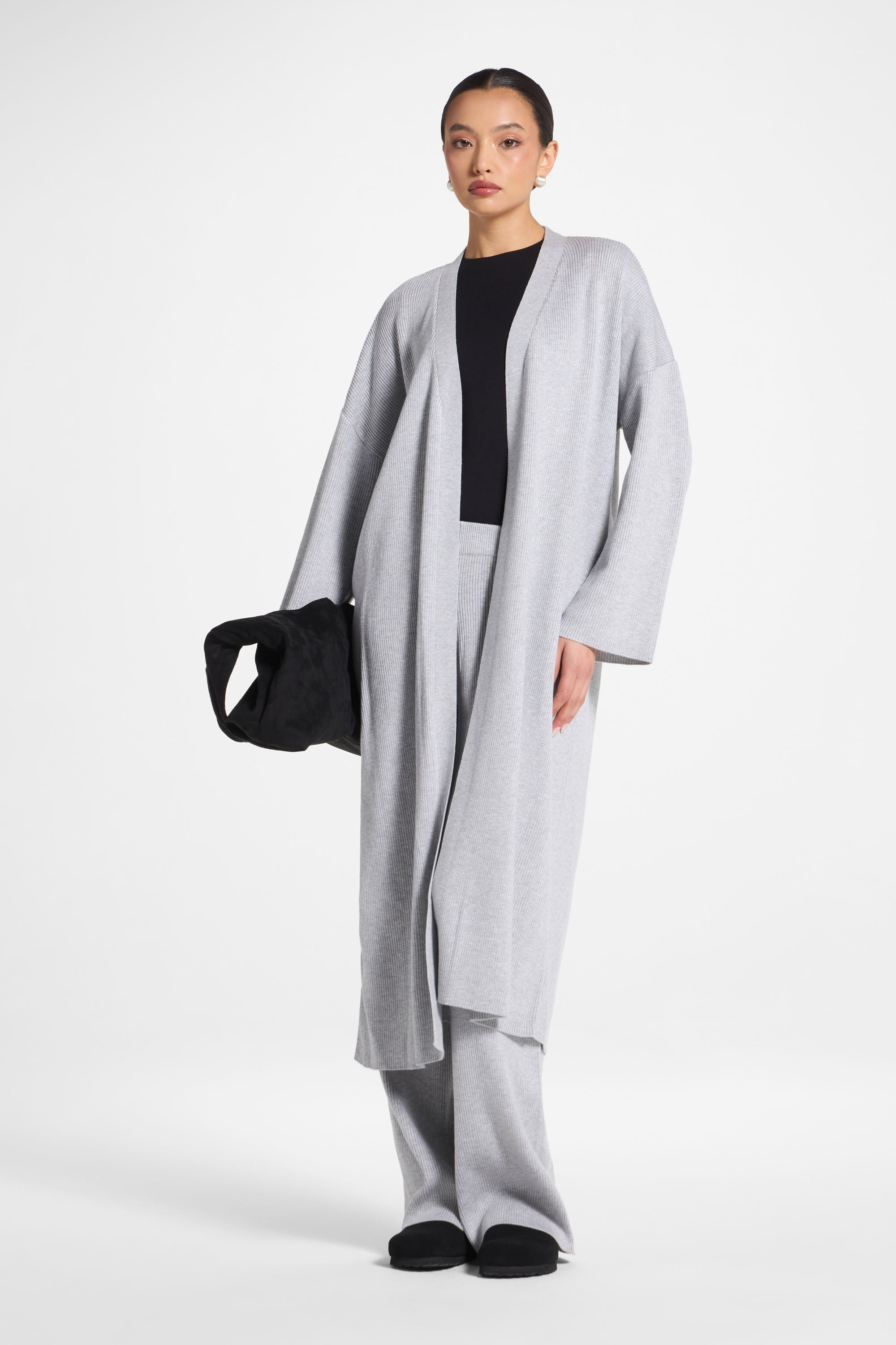 Knit Cardigan & Pants Set - Heather Grey Abayas Veiled 