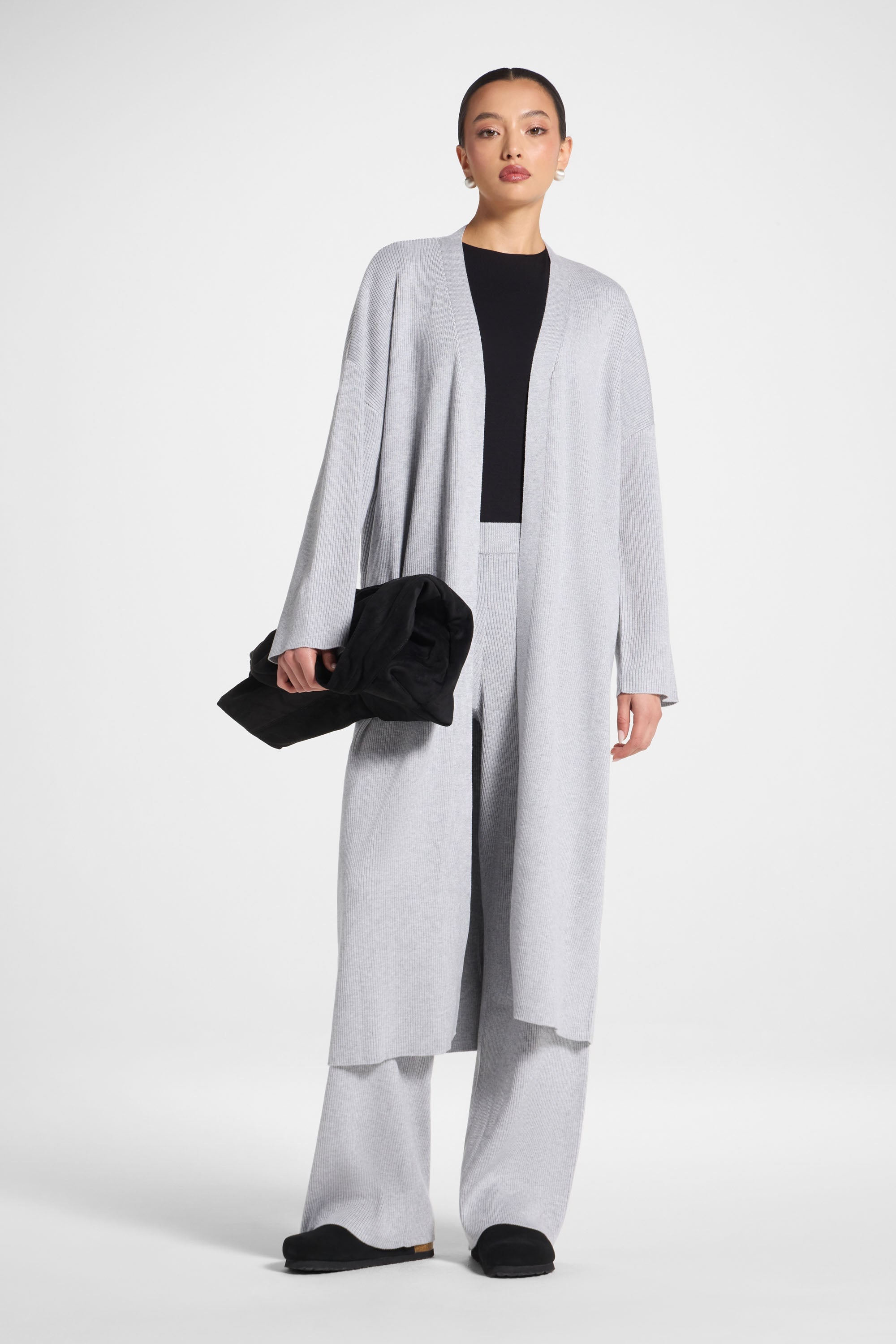 Knit Cardigan & Pants Set - Heather Grey Abayas Veiled 