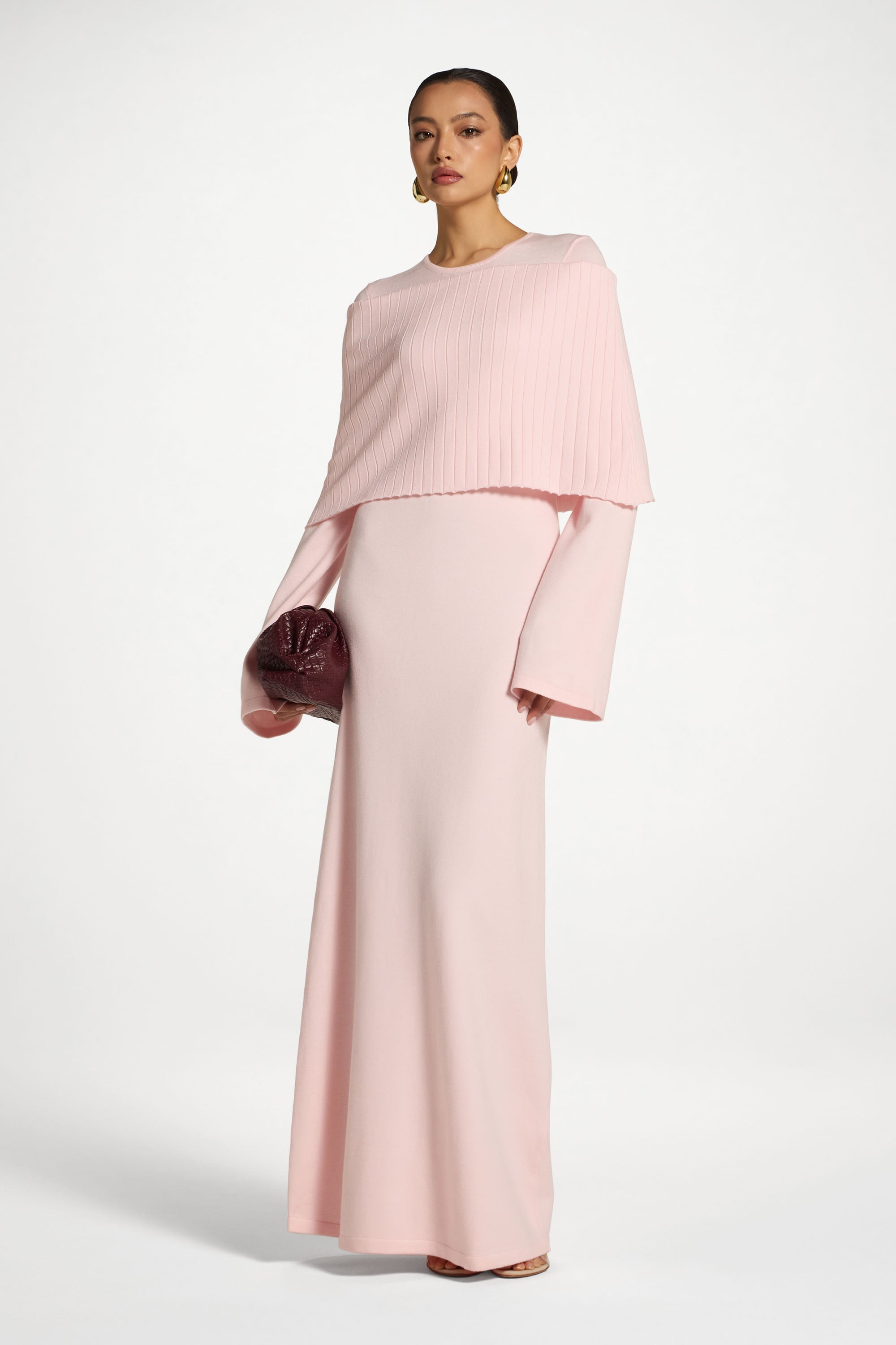 Knit Drape Maxi Dress - Baby Pink Abayas Veiled 