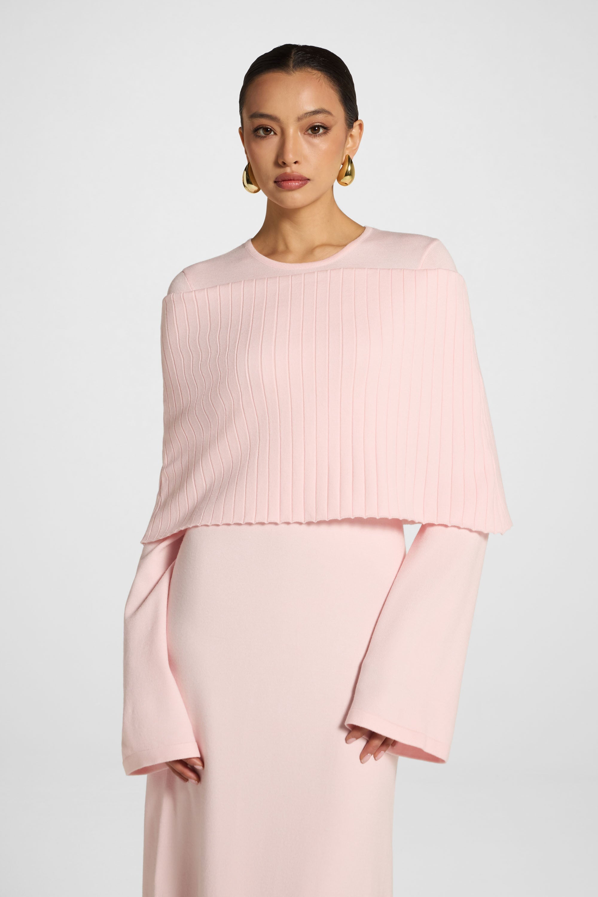 Knit Drape Maxi Dress - Baby Pink Abayas Veiled 