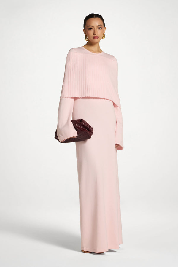 bebe pink maxi dress Elinor Maxi Dress in Slinky Baby Pink , Bodycon , Crew Neck