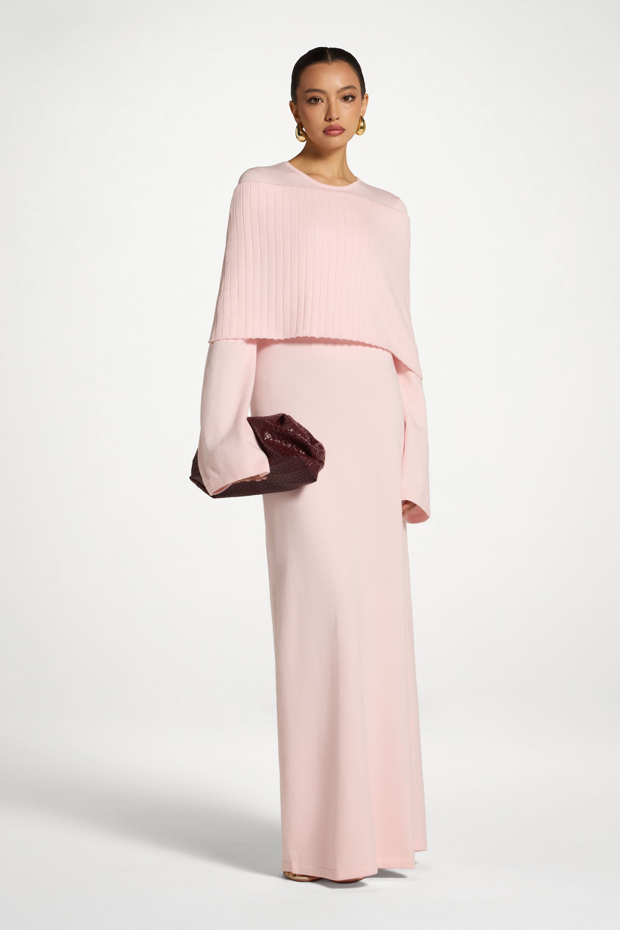 Knit Drape Maxi Dress - Baby Pink Abayas Veiled 
