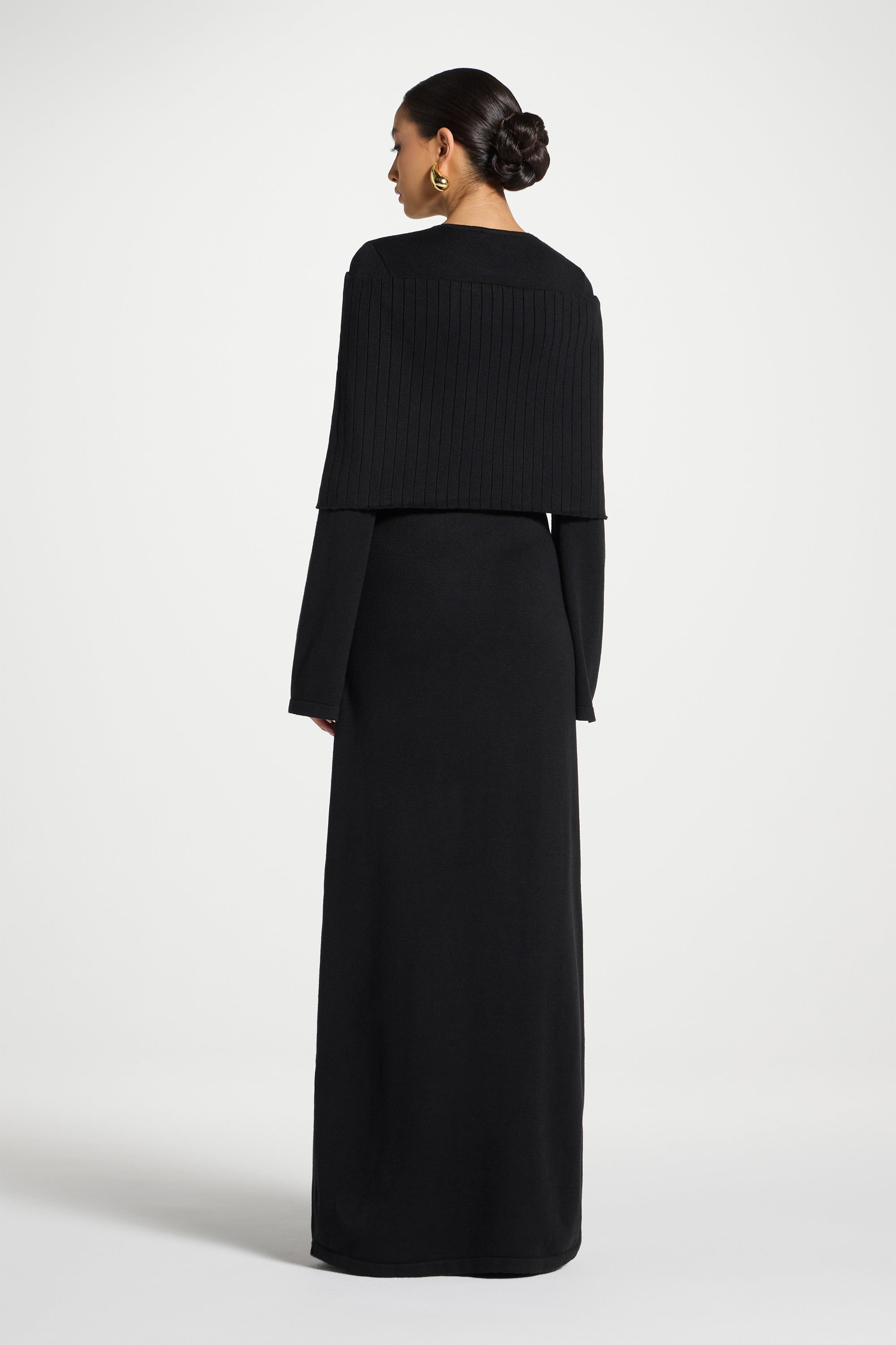 Knit Drape Maxi Dress - Black Abayas Veiled 