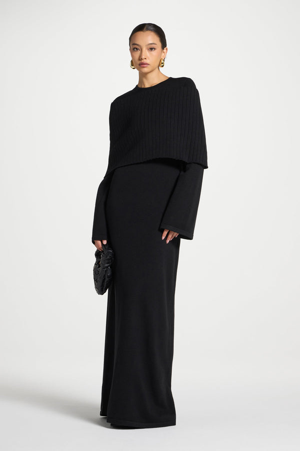Knit Drape Maxi Dress - Black Abayas Veiled 