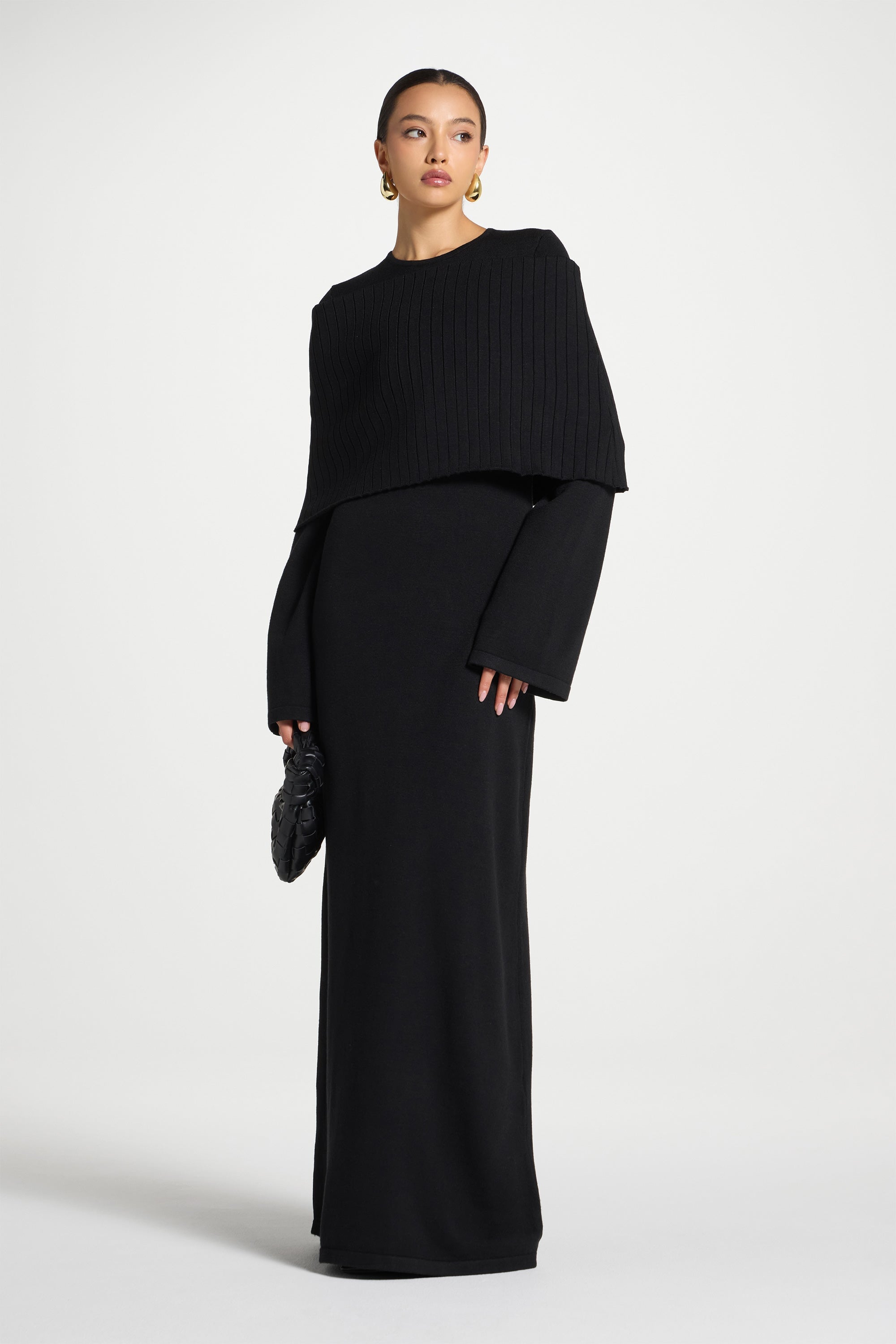 Knit Drape Maxi Dress - Black