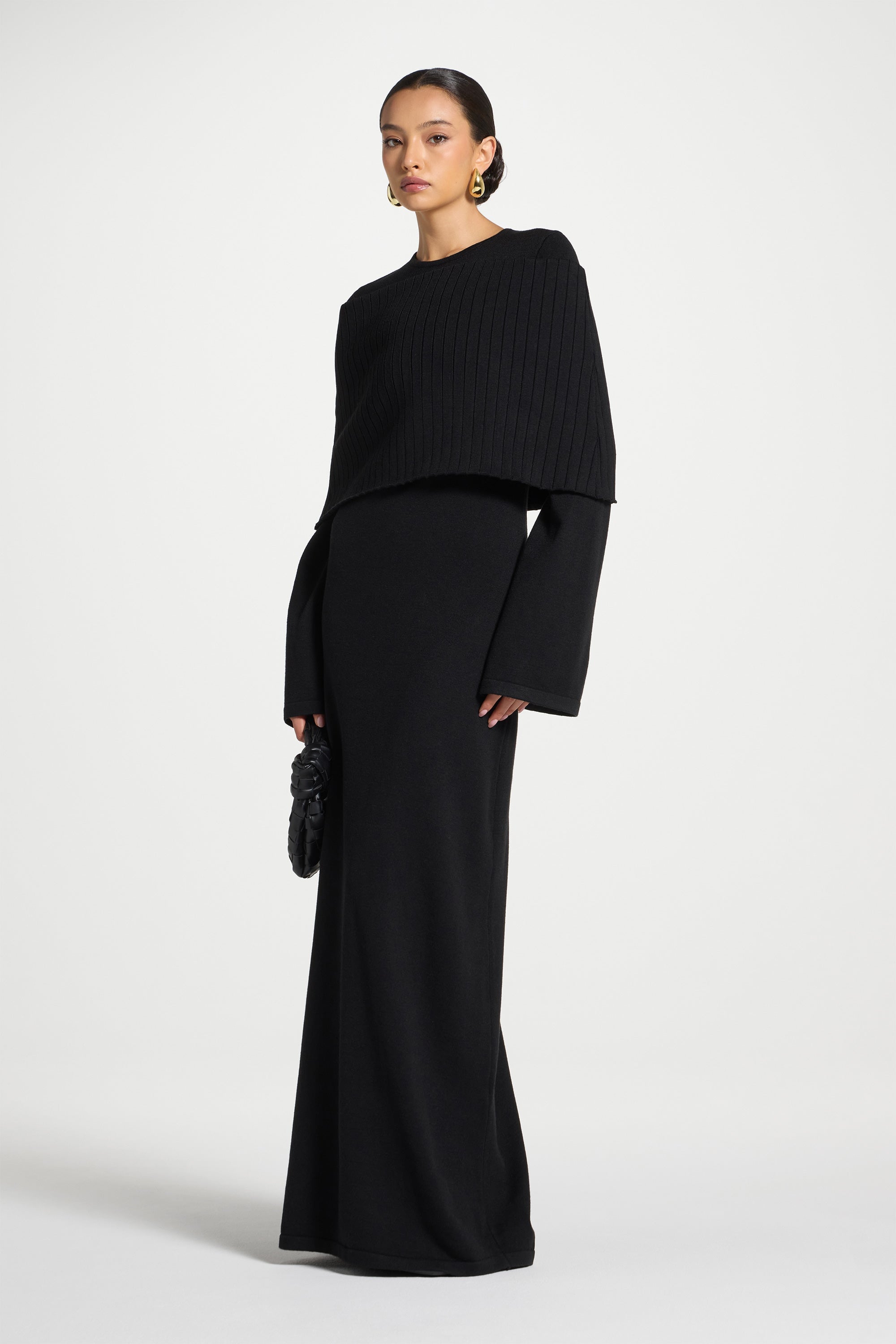 Knit Drape Maxi Dress - Black