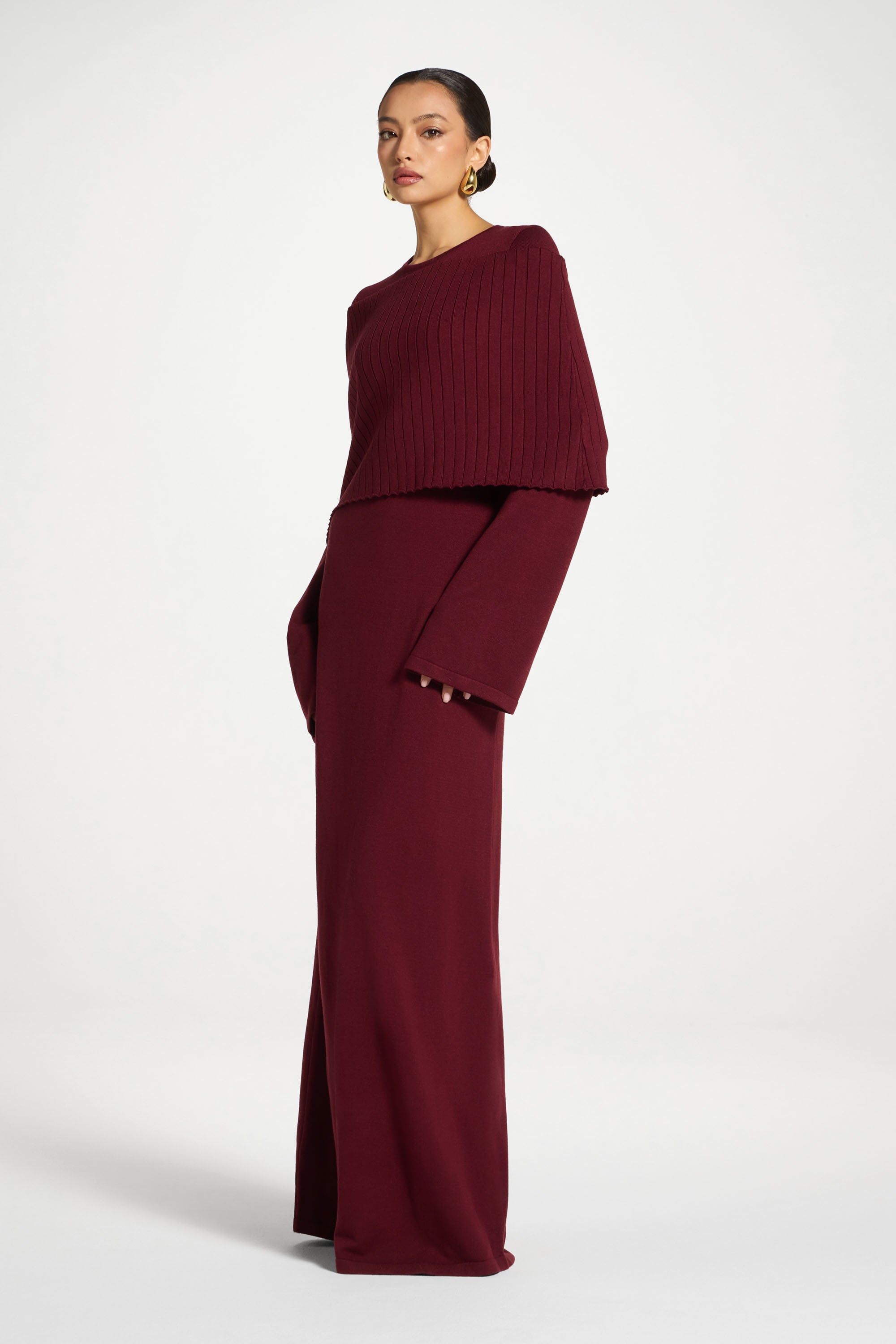 Knit Drape Maxi Dress - Cherry Lacquer Abayas Veiled 