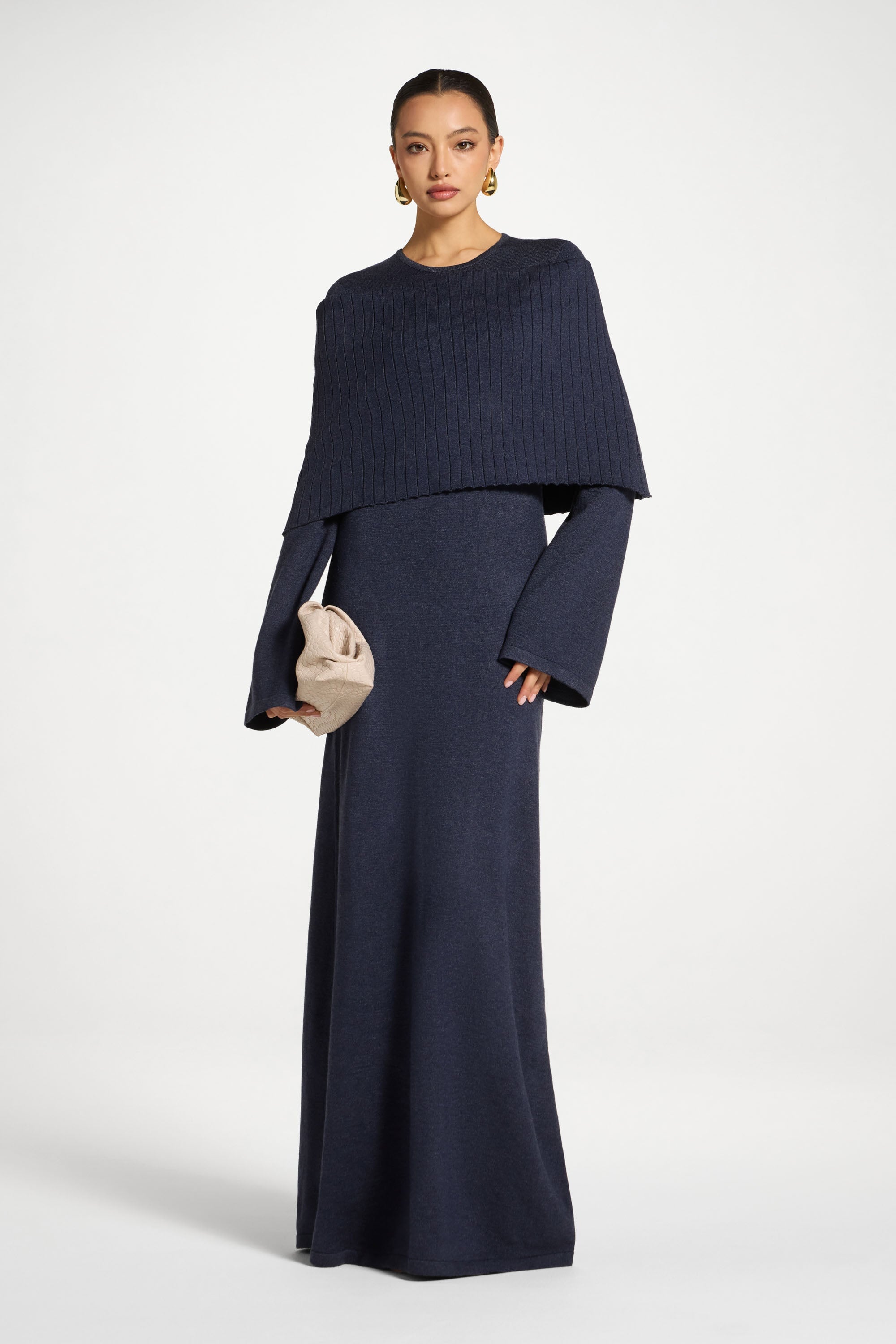 Knit Drape Maxi Dress - Denim Blue Abayas Veiled 