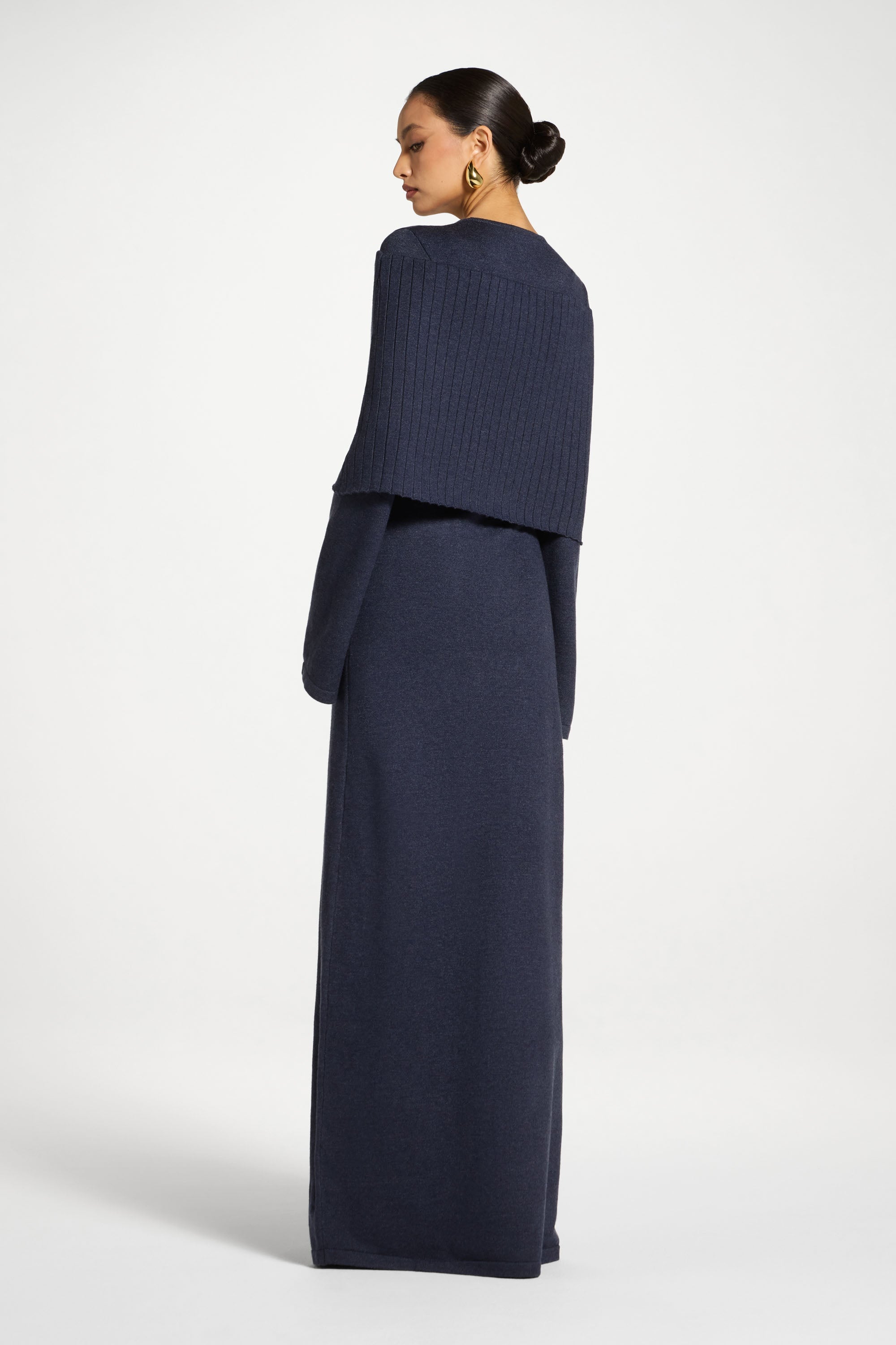 Knit Drape Maxi Dress - Denim Blue Abayas Veiled 