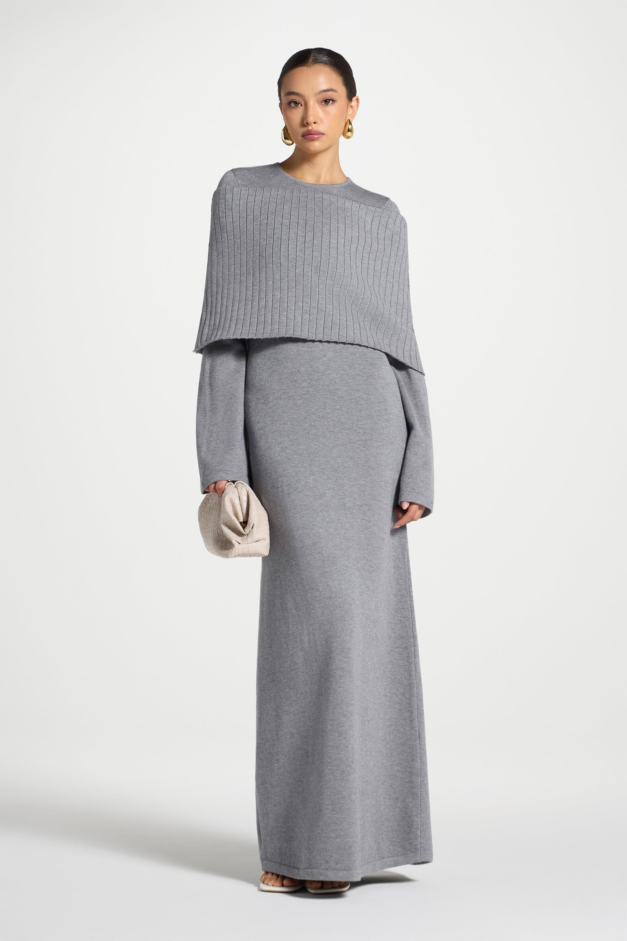 Knit Drape Maxi Dress - Heather Grey Abayas Veiled 