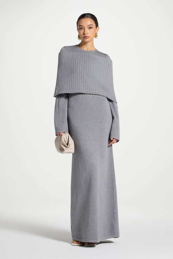 Knit Drape Maxi Dress - Heather Grey Abayas Veiled 
