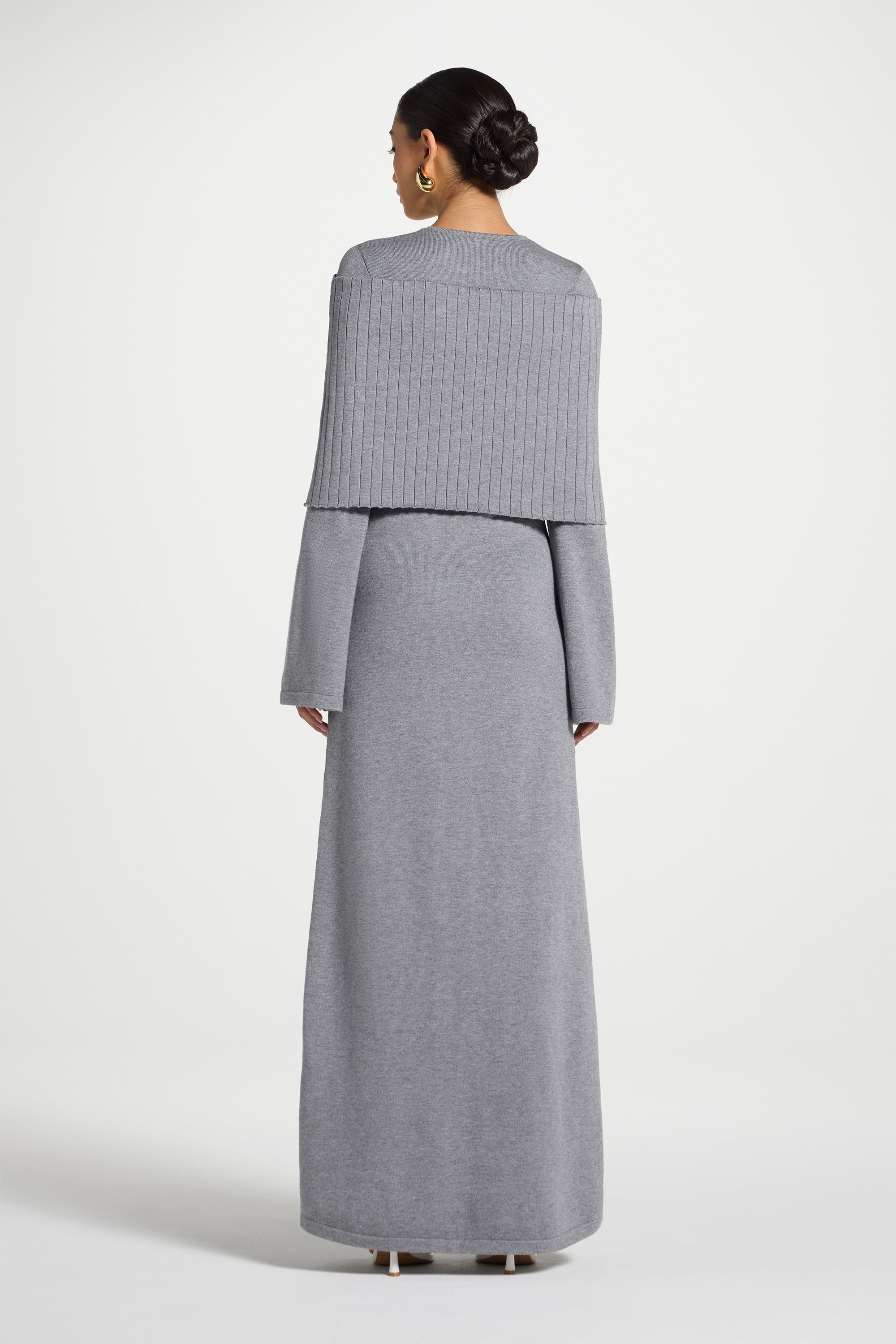 Knit Drape Maxi Dress - Heather Grey Abayas Veiled 