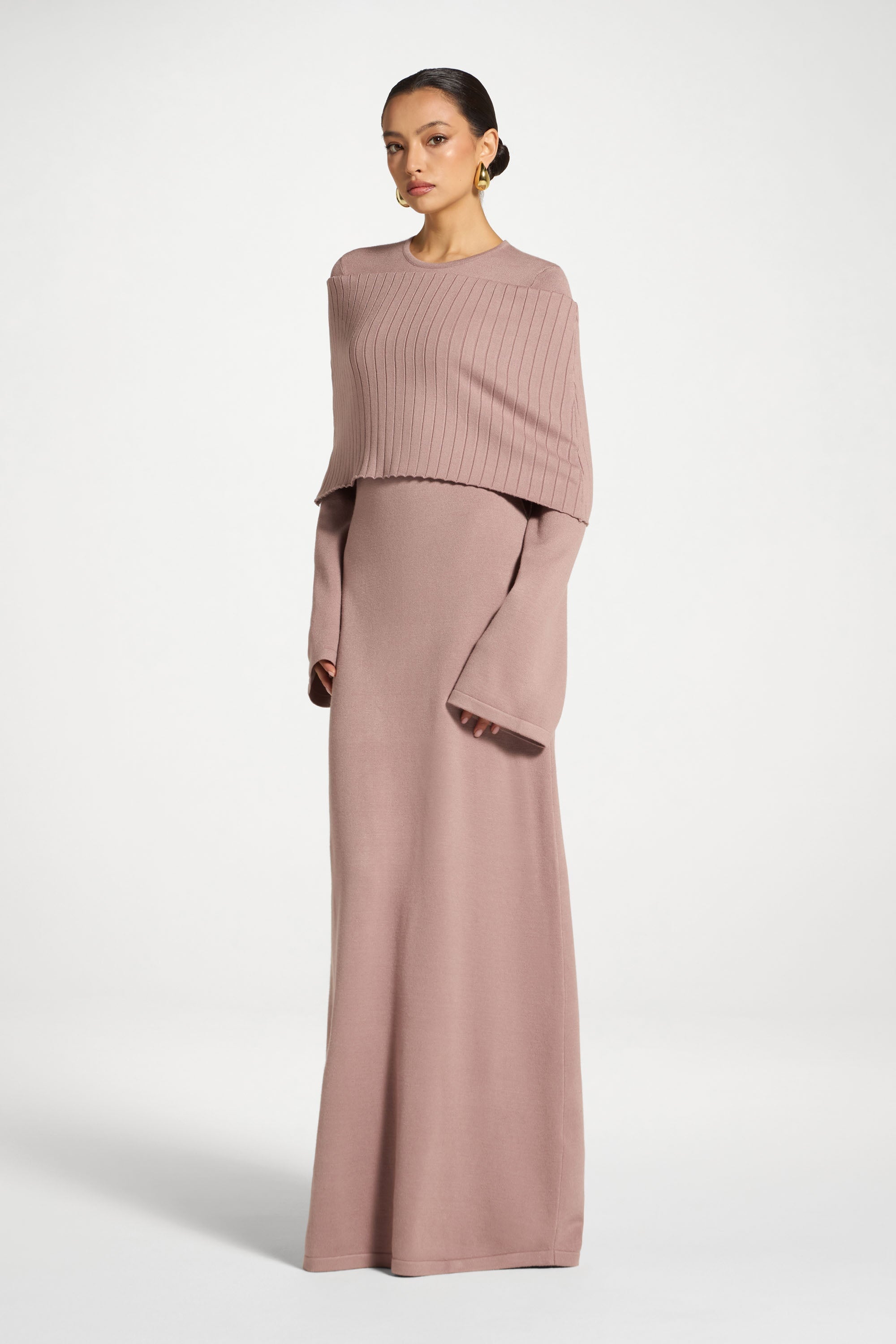 Knit Drape Maxi Dress - Mocha Mauve Abayas Veiled 