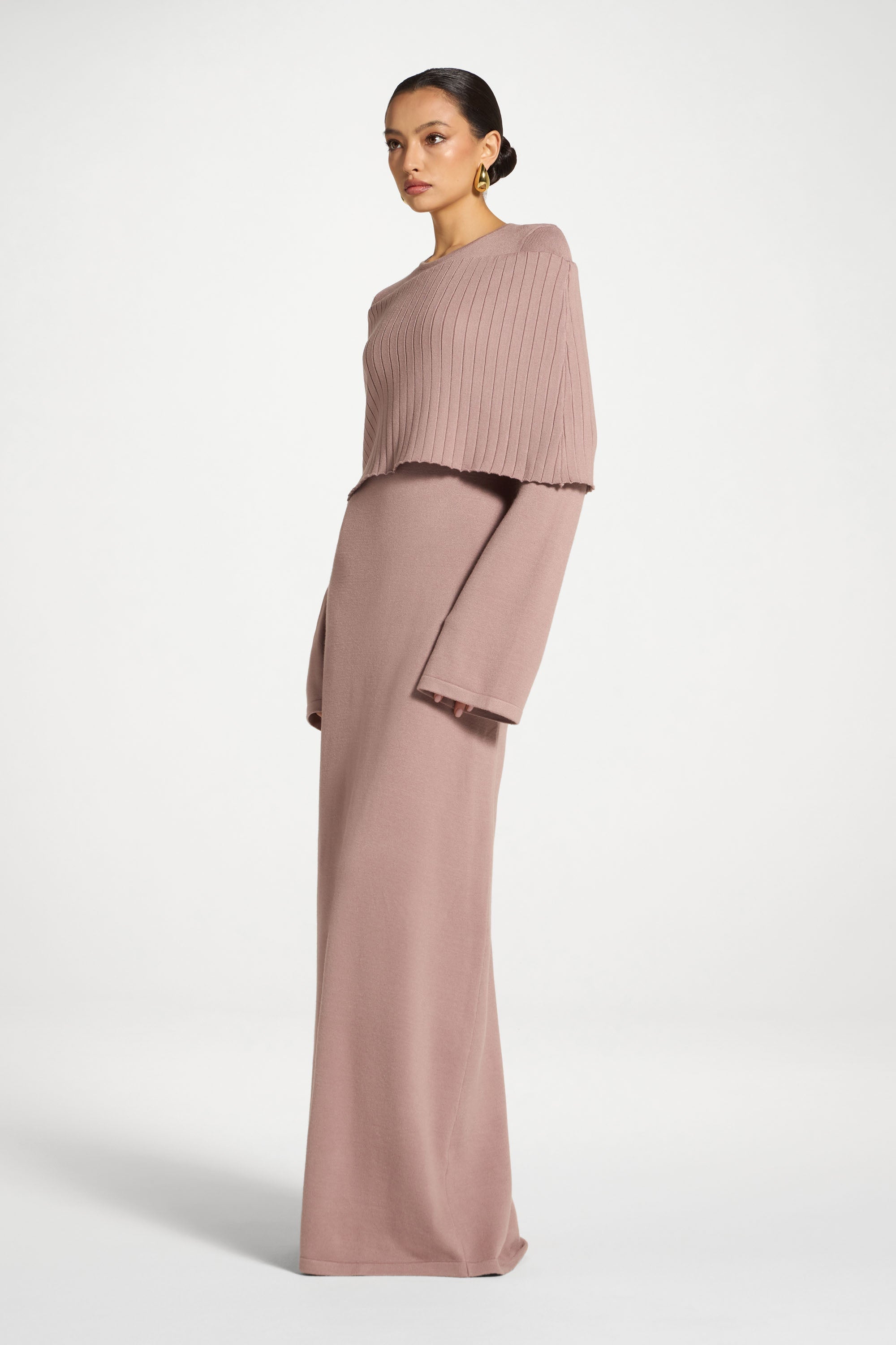 Knit Drape Maxi Dress - Mocha Mauve Abayas Veiled 