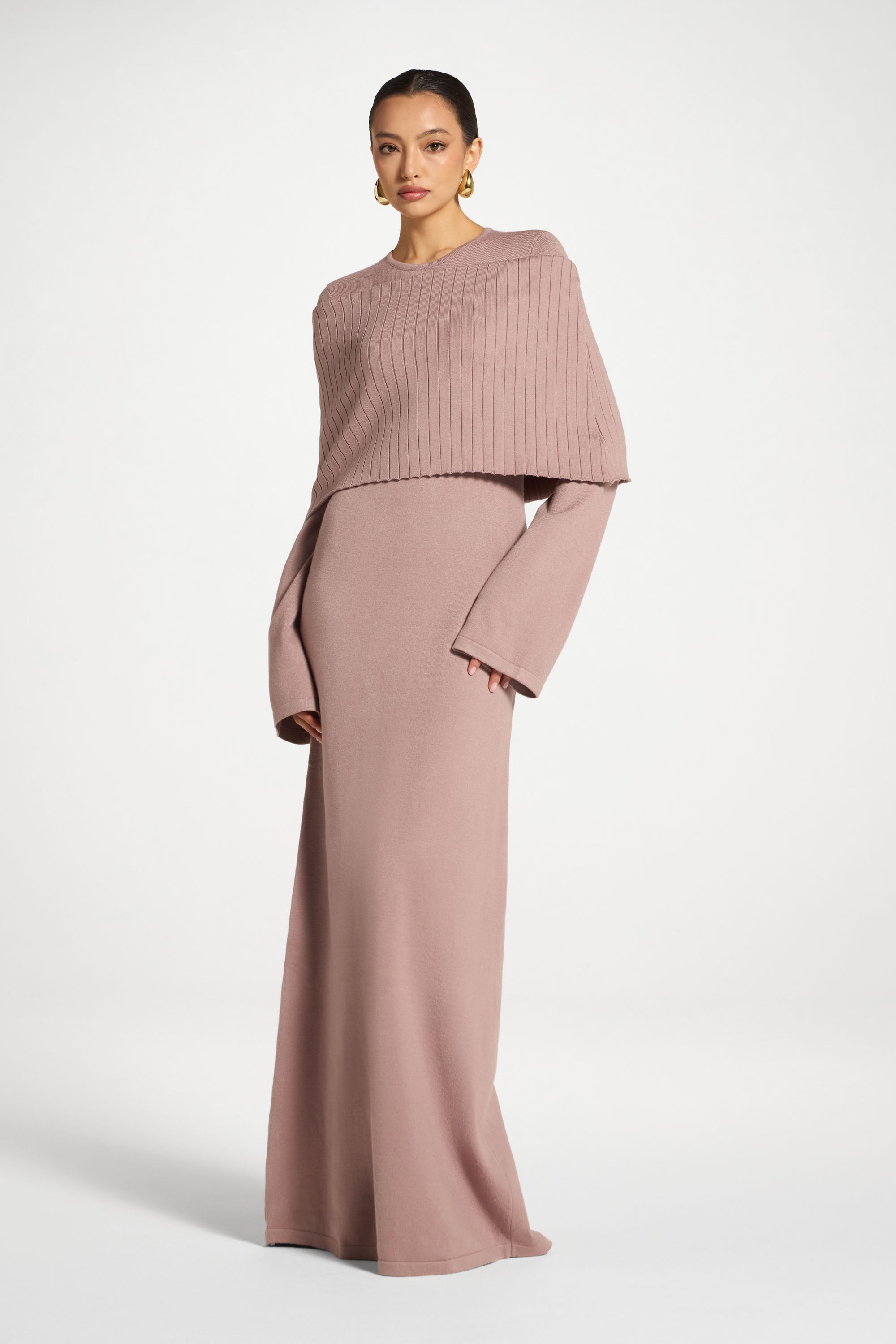 Knit Drape Maxi Dress - Mocha Mauve Abayas Veiled 