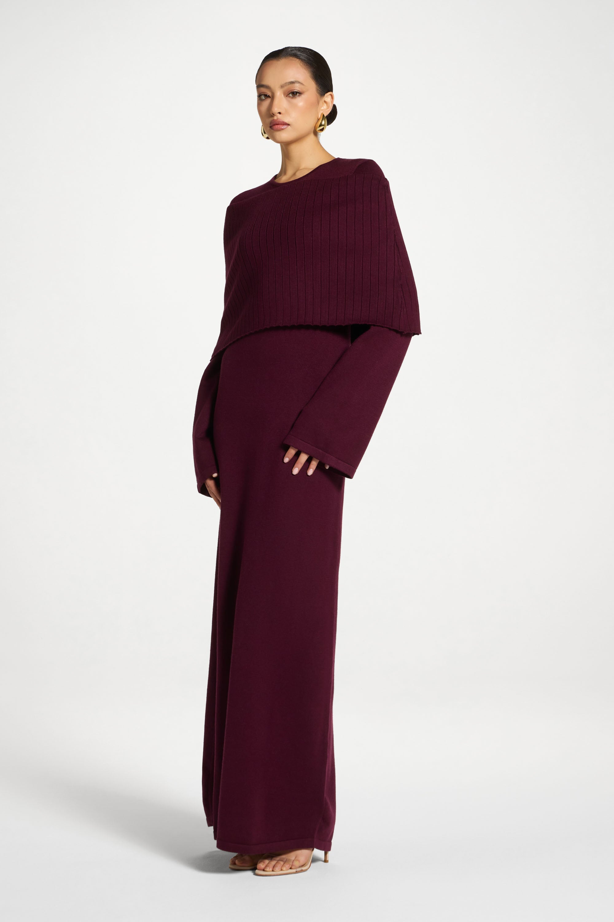 Knit Drape Maxi Dress - Plum Abayas Veiled 