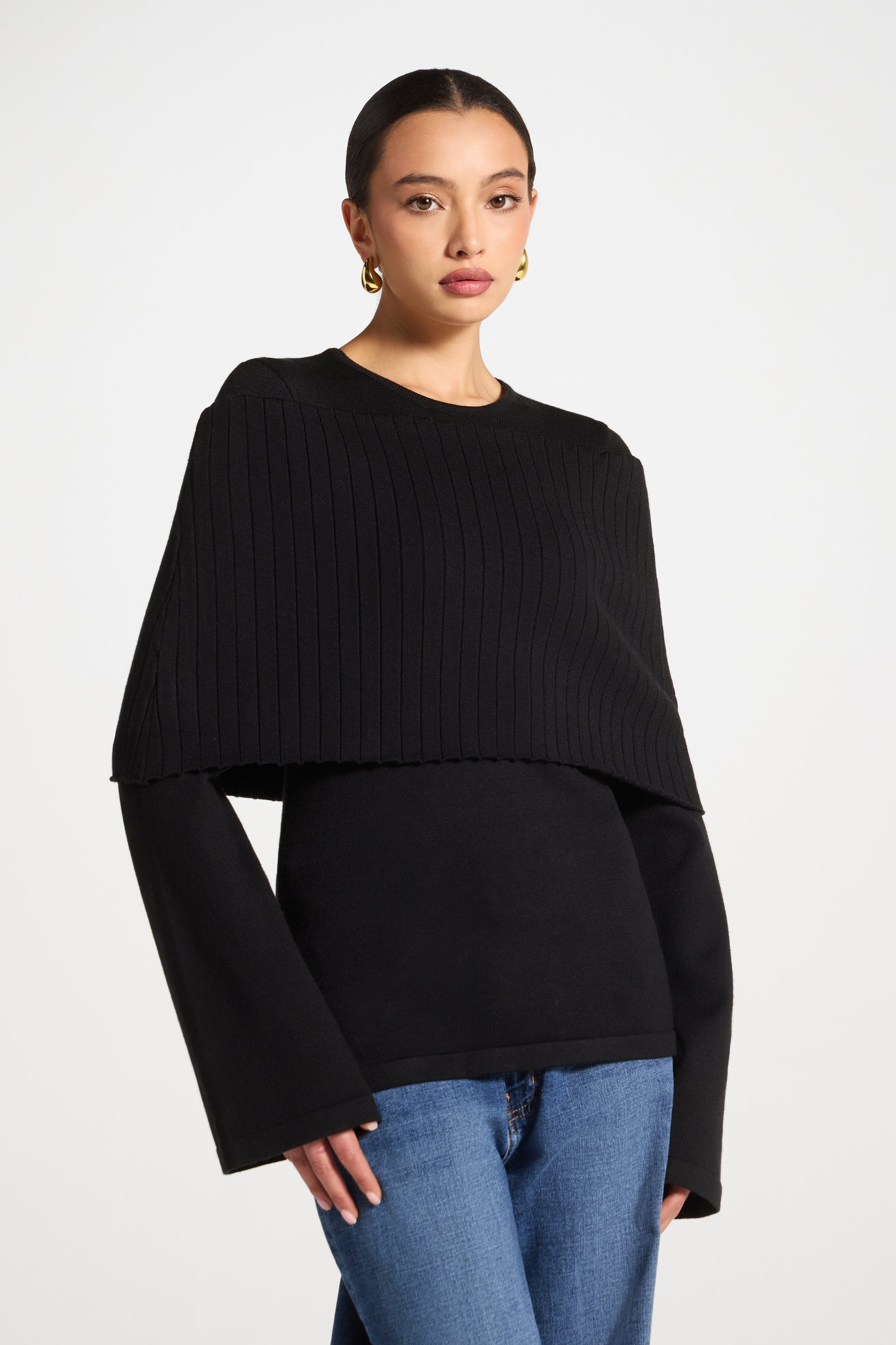 Knit Drape Top - Black Abayas Veiled 