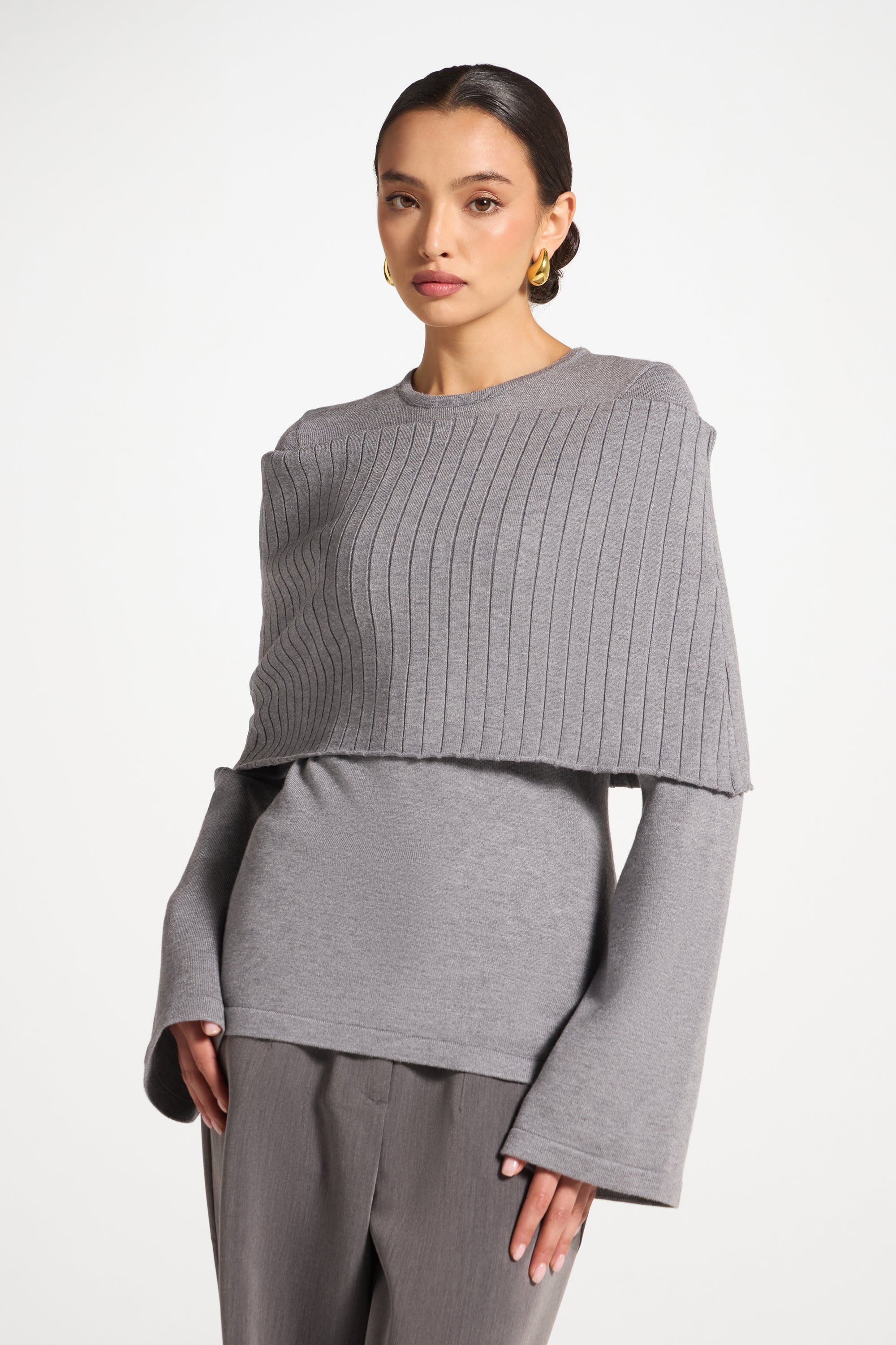Knit Drape Top - Heather Grey Abayas Veiled 