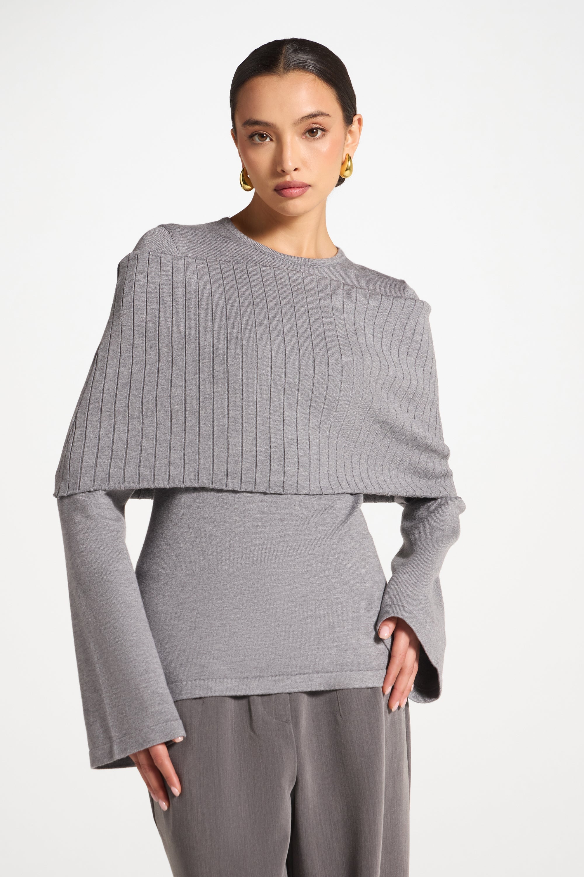 Knit Drape Top - Heather Grey Abayas Veiled 