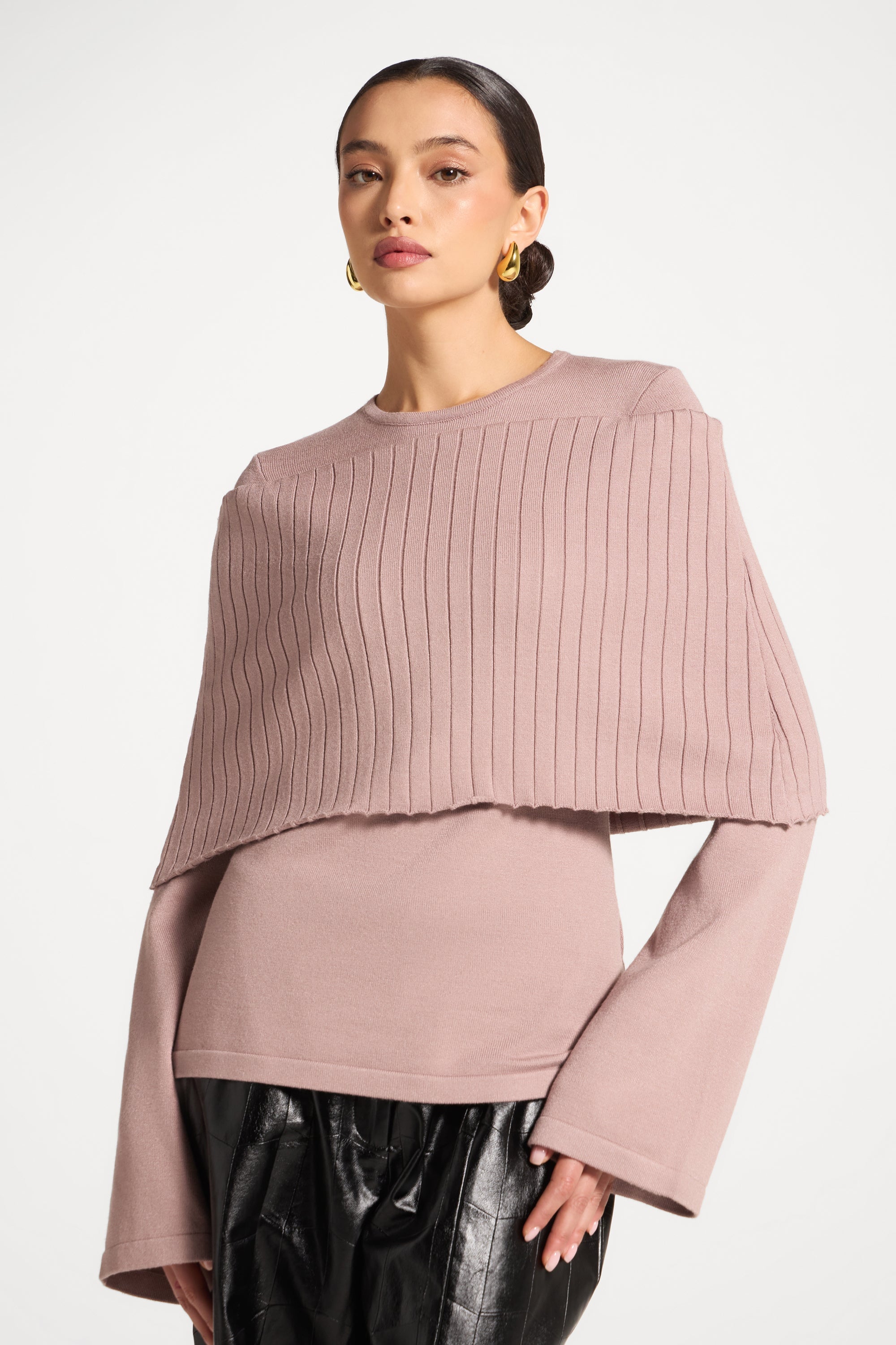 Knit Drape Top - Mocha Mauve Abayas Veiled 