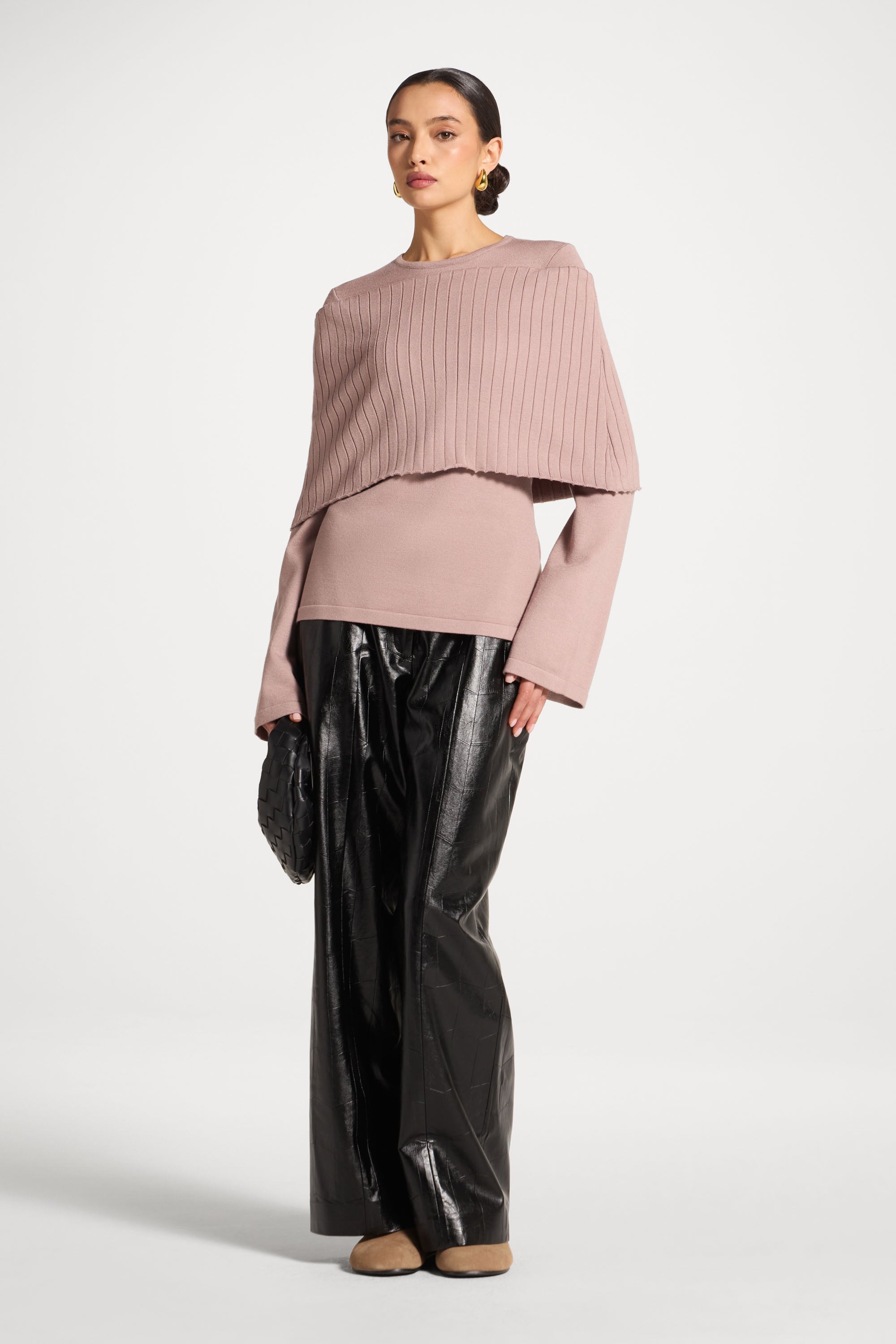 Knit Drape Top - Mocha Mauve Abayas Veiled 