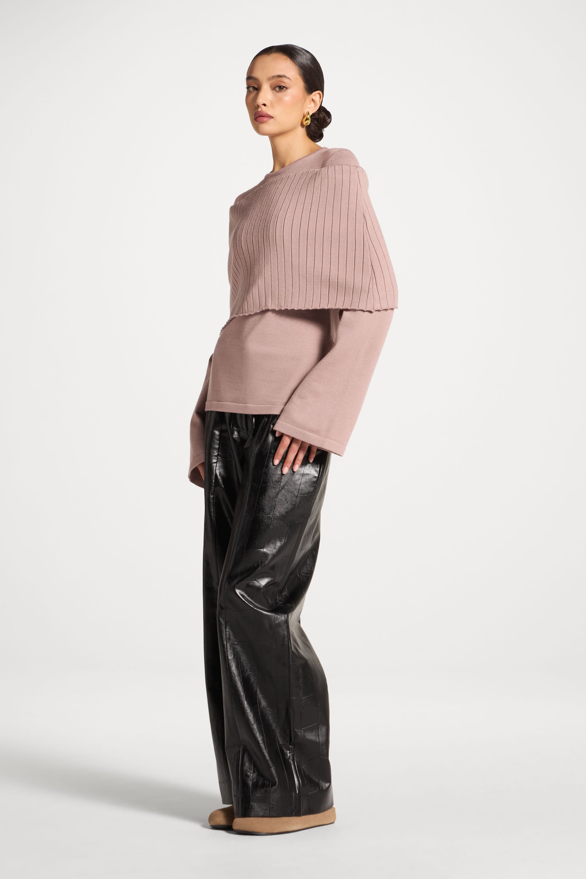 Knit Drape Top - Mocha Mauve Abayas Veiled 