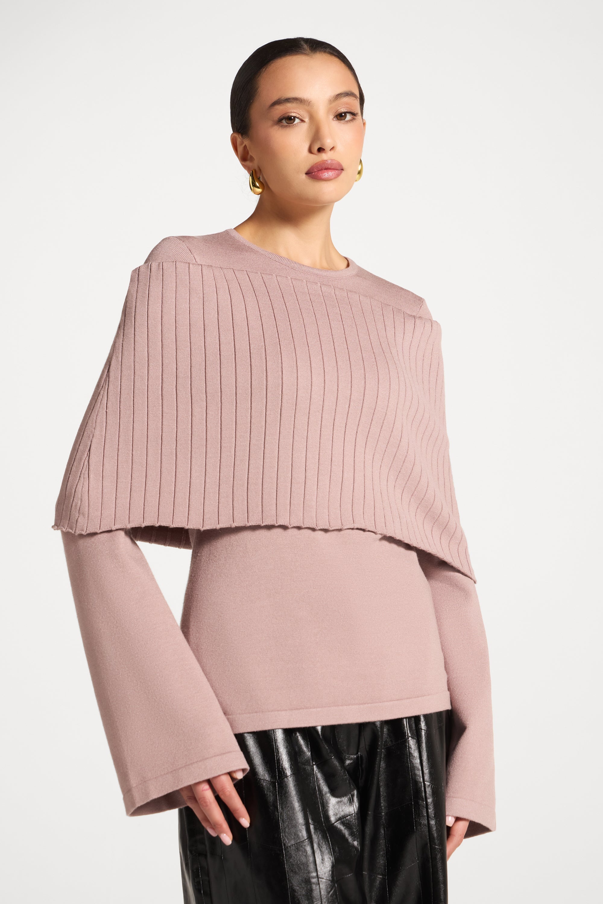 Knit Drape Top - Mocha Mauve Abayas Veiled 