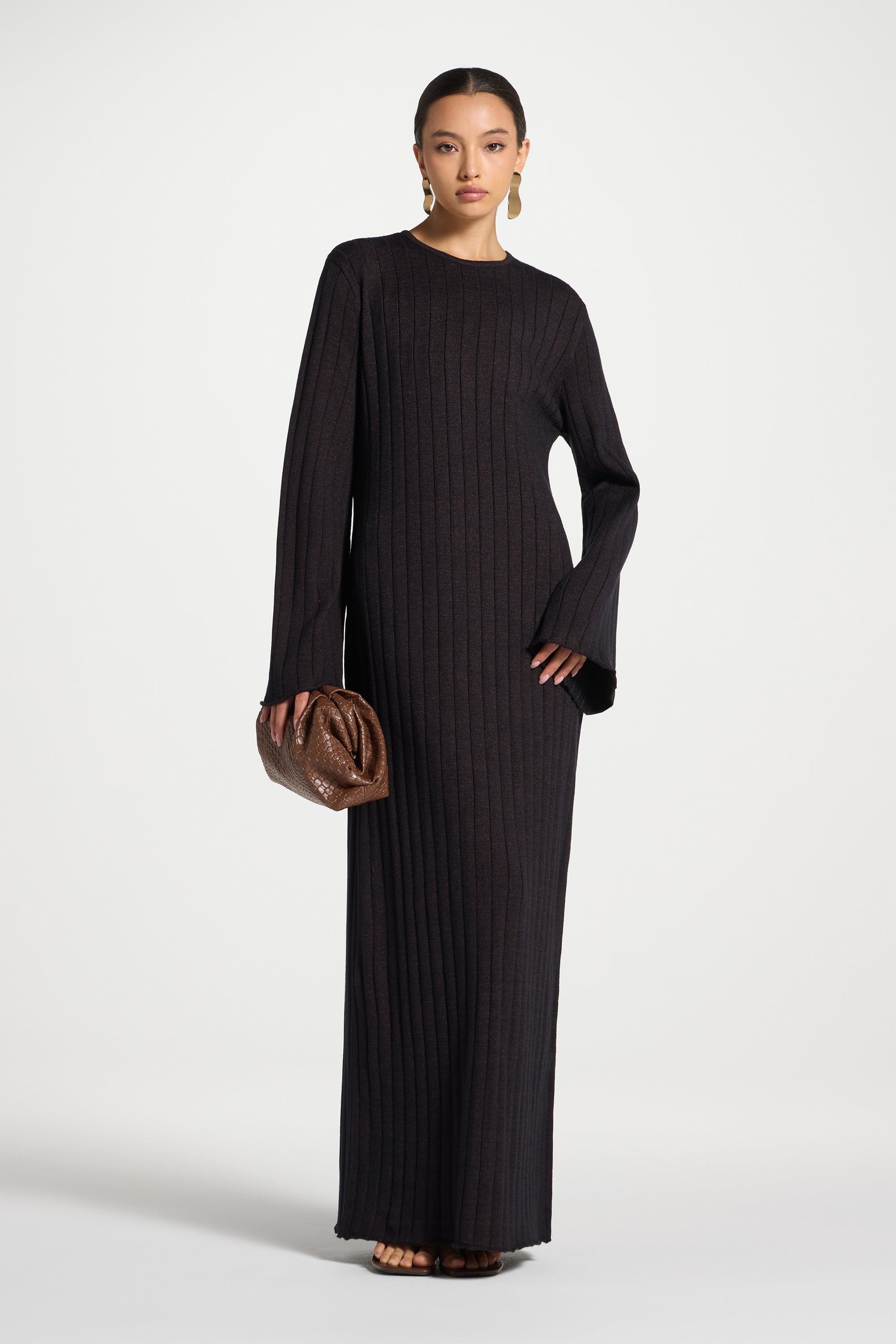Knit Flare Sleeve Dress - Black Ember Abayas Veiled 