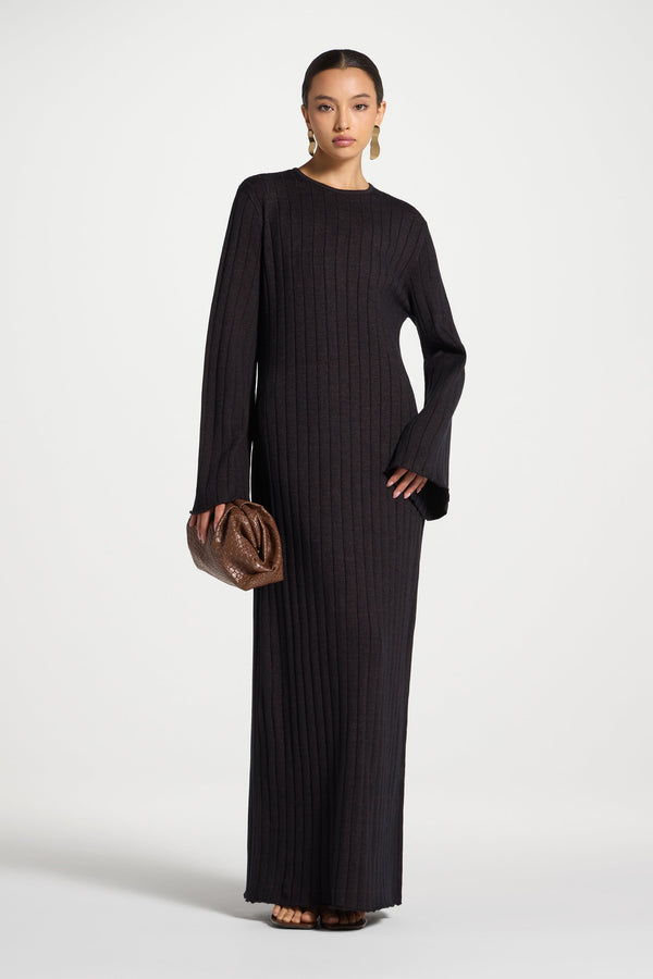 Knit Flare Sleeve Dress - Black Ember Abayas Veiled 