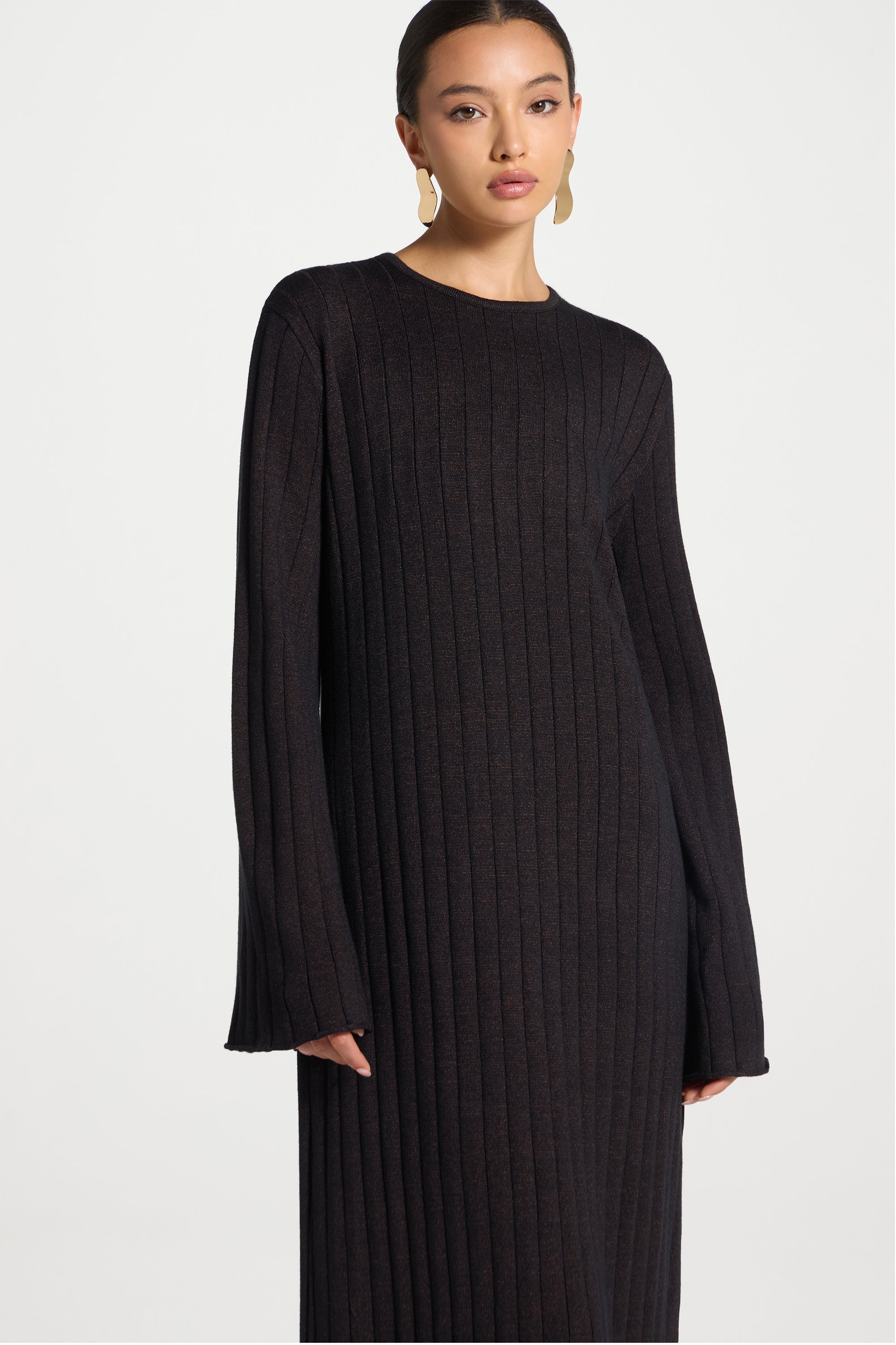 Knit Flare Sleeve Dress - Black Ember Abayas Veiled 
