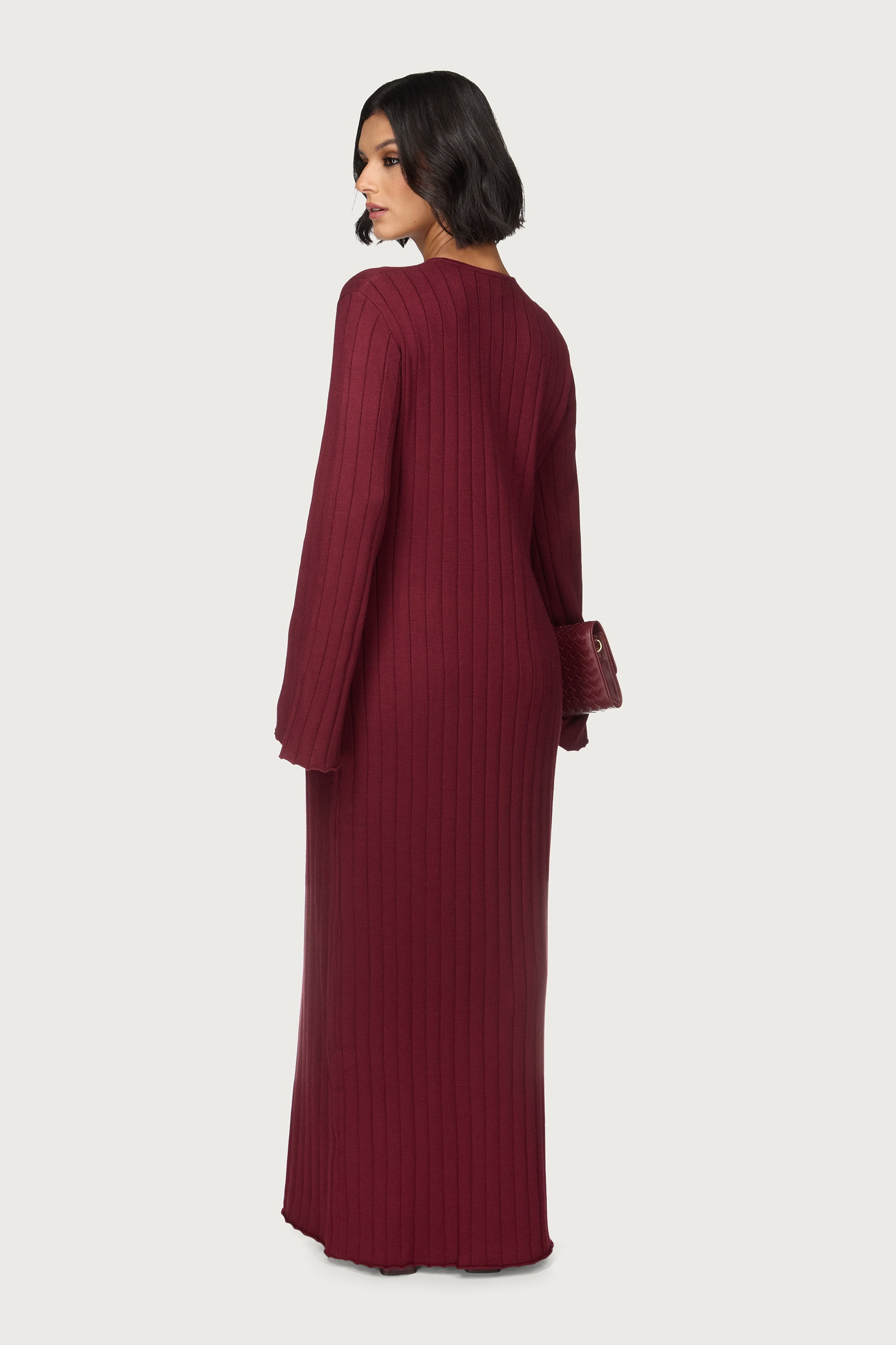 Knit Flare Sleeve Dress - Cherry Lacquer Abayas Veiled 